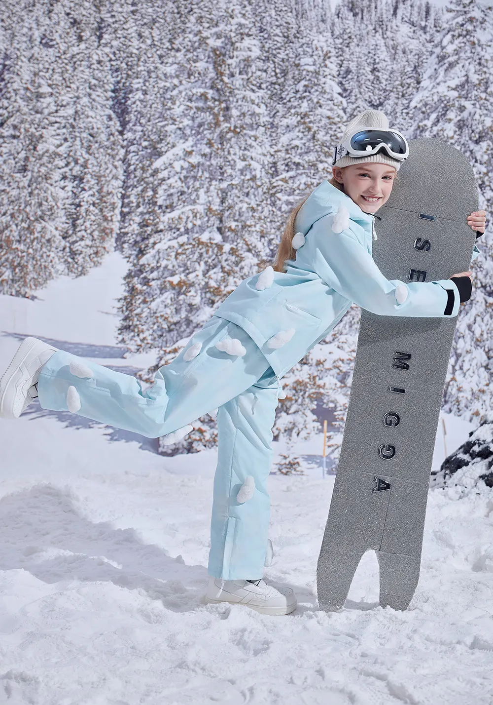[Blue Stereo Glowing Clouds] Windproof and Waterproof Ski Suit For Children