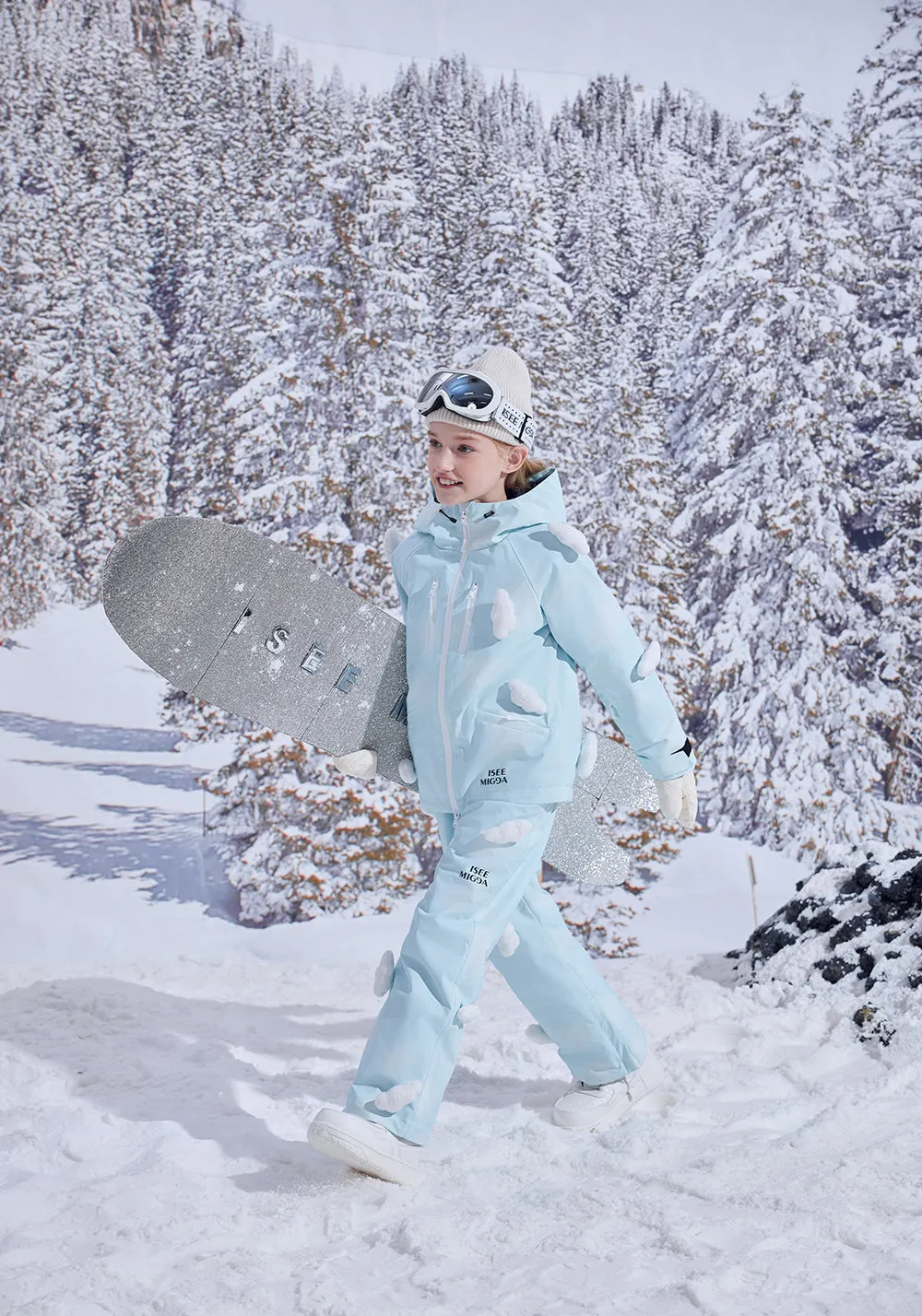 [Blue Stereo Glowing Clouds] Windproof and Waterproof Ski Suit For Children