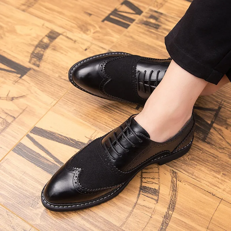 British Full Brogue Dress Shoes Men Closed Lacing Formal Shoes Men Leather Wing Tip Wedding Shoes