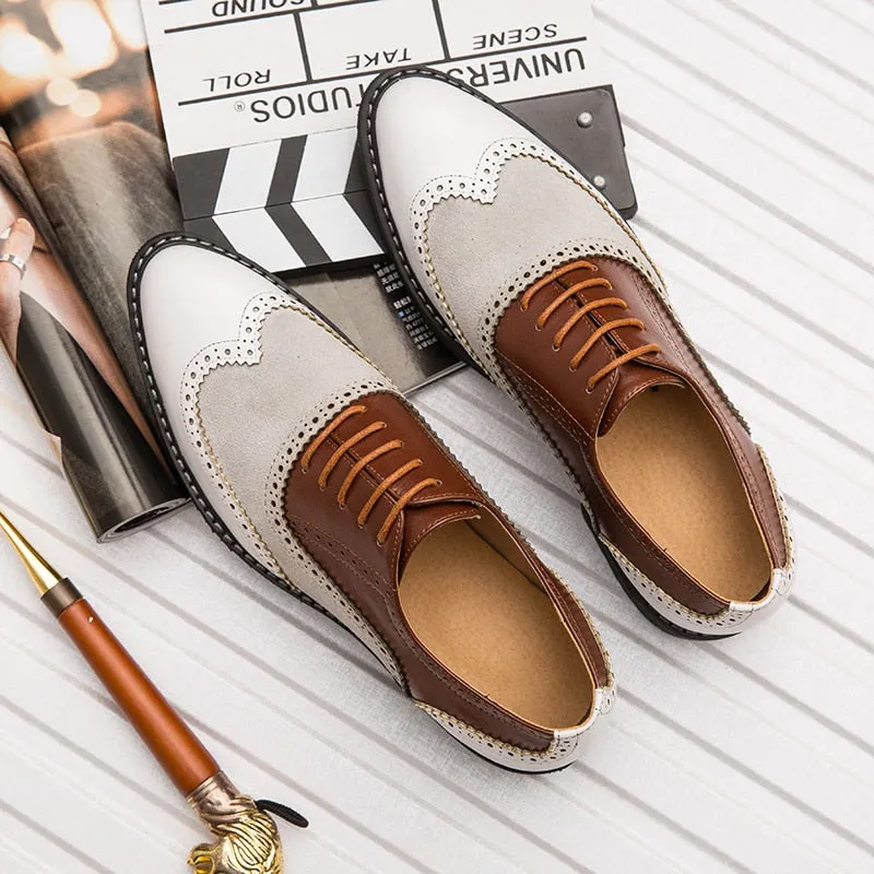 British Full Brogue Dress Shoes Men Closed Lacing Formal Shoes Men Leather Wing Tip Wedding Shoes
