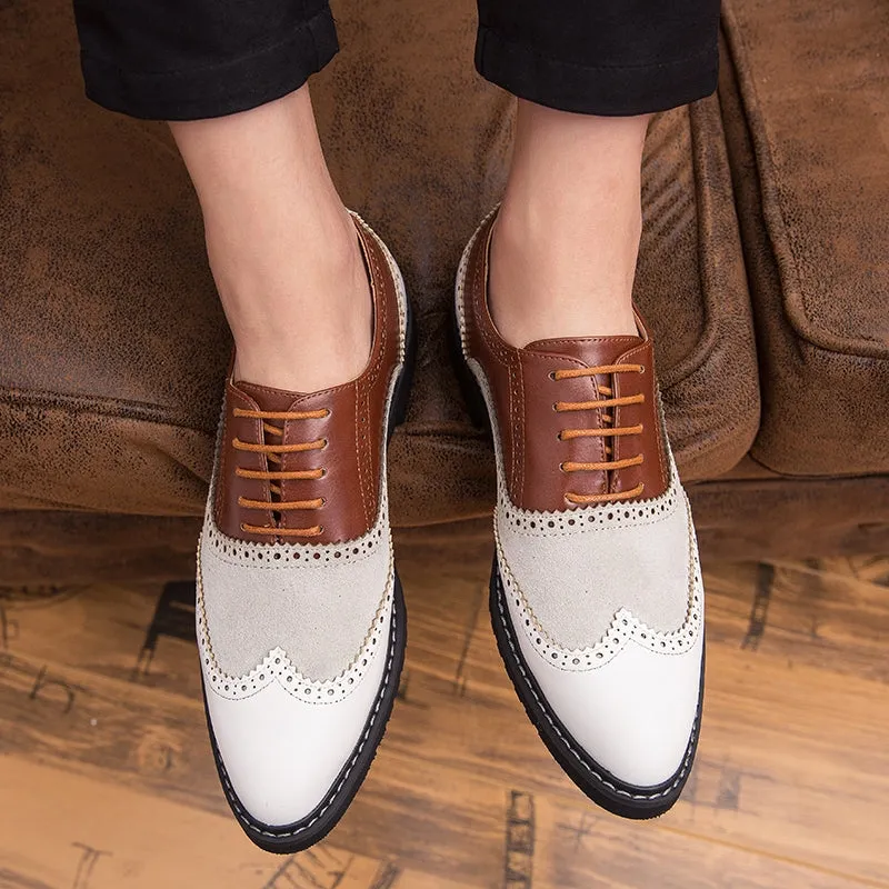 British Full Brogue Dress Shoes Men Closed Lacing Formal Shoes Men Leather Wing Tip Wedding Shoes