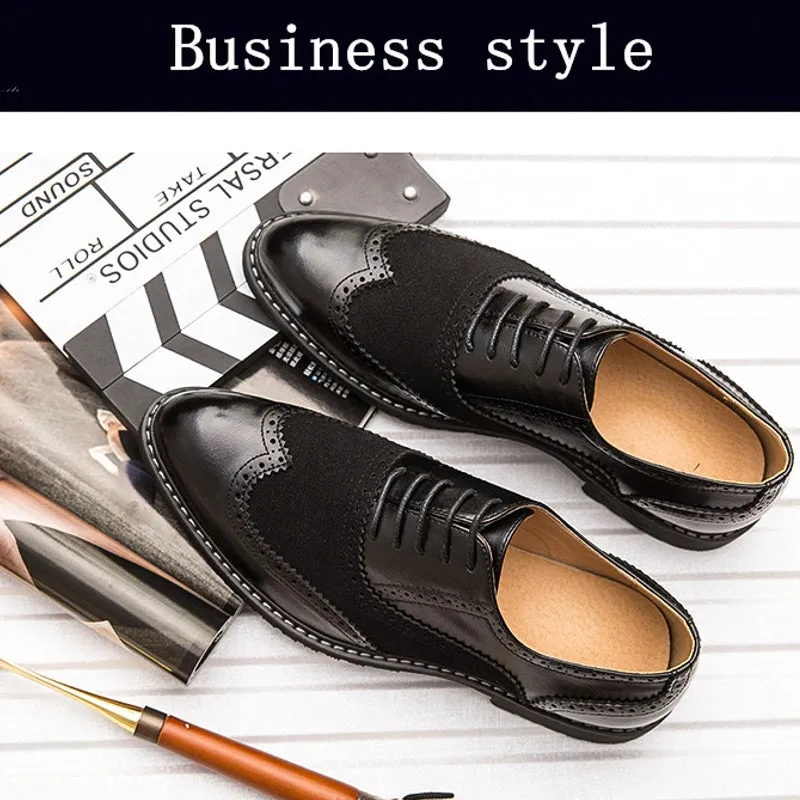 British Full Brogue Dress Shoes Men Closed Lacing Formal Shoes Men Leather Wing Tip Wedding Shoes