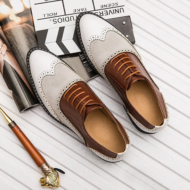 British Full Brogue Dress Shoes Men Closed Lacing Formal Shoes Men Leather Wing Tip Wedding Shoes