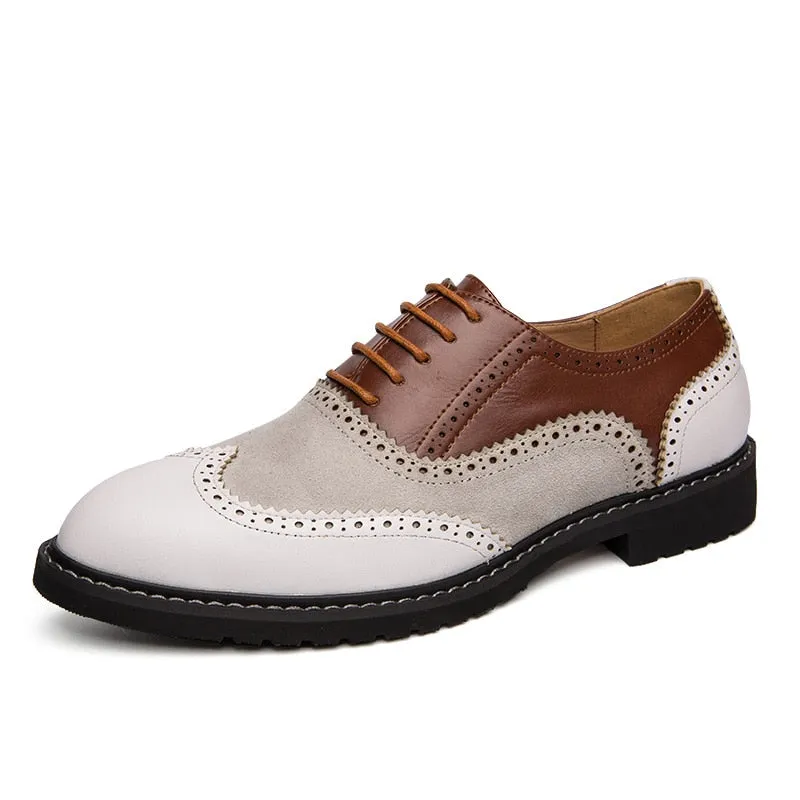 British Full Brogue Dress Shoes Men Closed Lacing Formal Shoes Men Leather Wing Tip Wedding Shoes