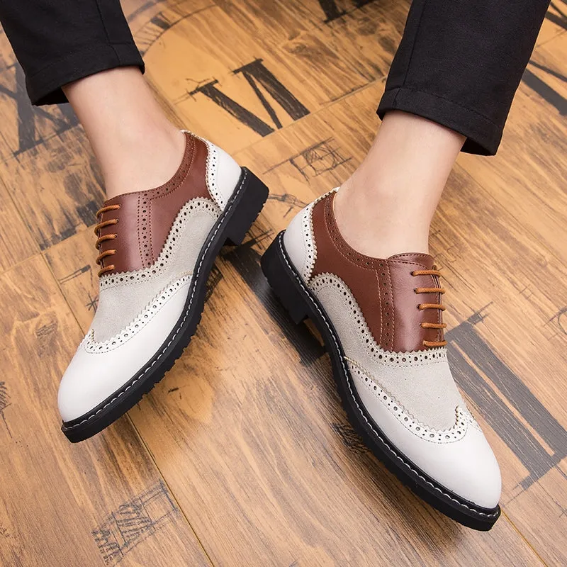 British Full Brogue Dress Shoes Men Closed Lacing Formal Shoes Men Leather Wing Tip Wedding Shoes