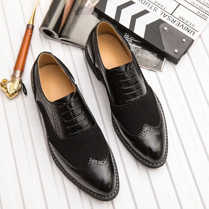 British Full Brogue Dress Shoes Men Closed Lacing Formal Shoes Men Leather Wing Tip Wedding Shoes