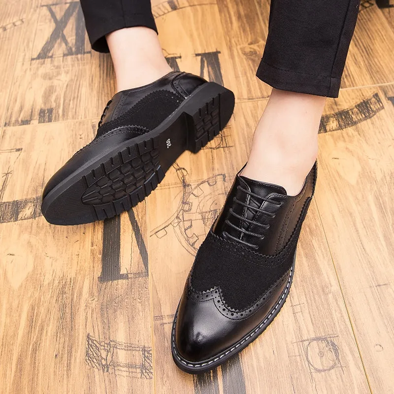 British Full Brogue Dress Shoes Men Closed Lacing Formal Shoes Men Leather Wing Tip Wedding Shoes
