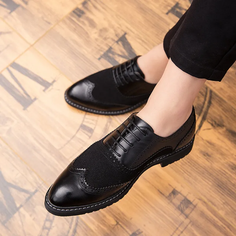 British Full Brogue Dress Shoes Men Closed Lacing Formal Shoes Men Leather Wing Tip Wedding Shoes