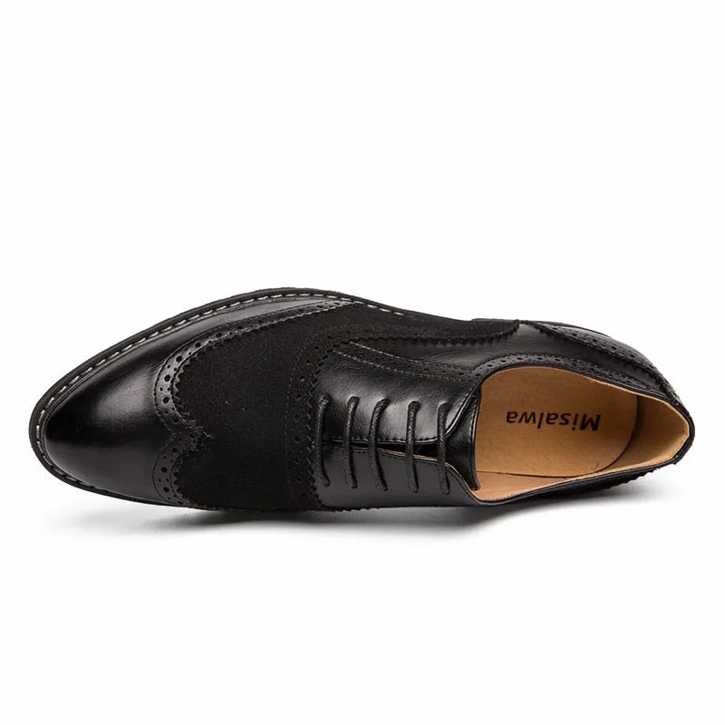 British Full Brogue Dress Shoes Men Closed Lacing Formal Shoes Men Leather Wing Tip Wedding Shoes