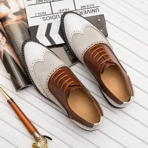 British Full Brogue Dress Shoes Men Closed Lacing Formal Shoes Men Leather Wing Tip Wedding Shoes