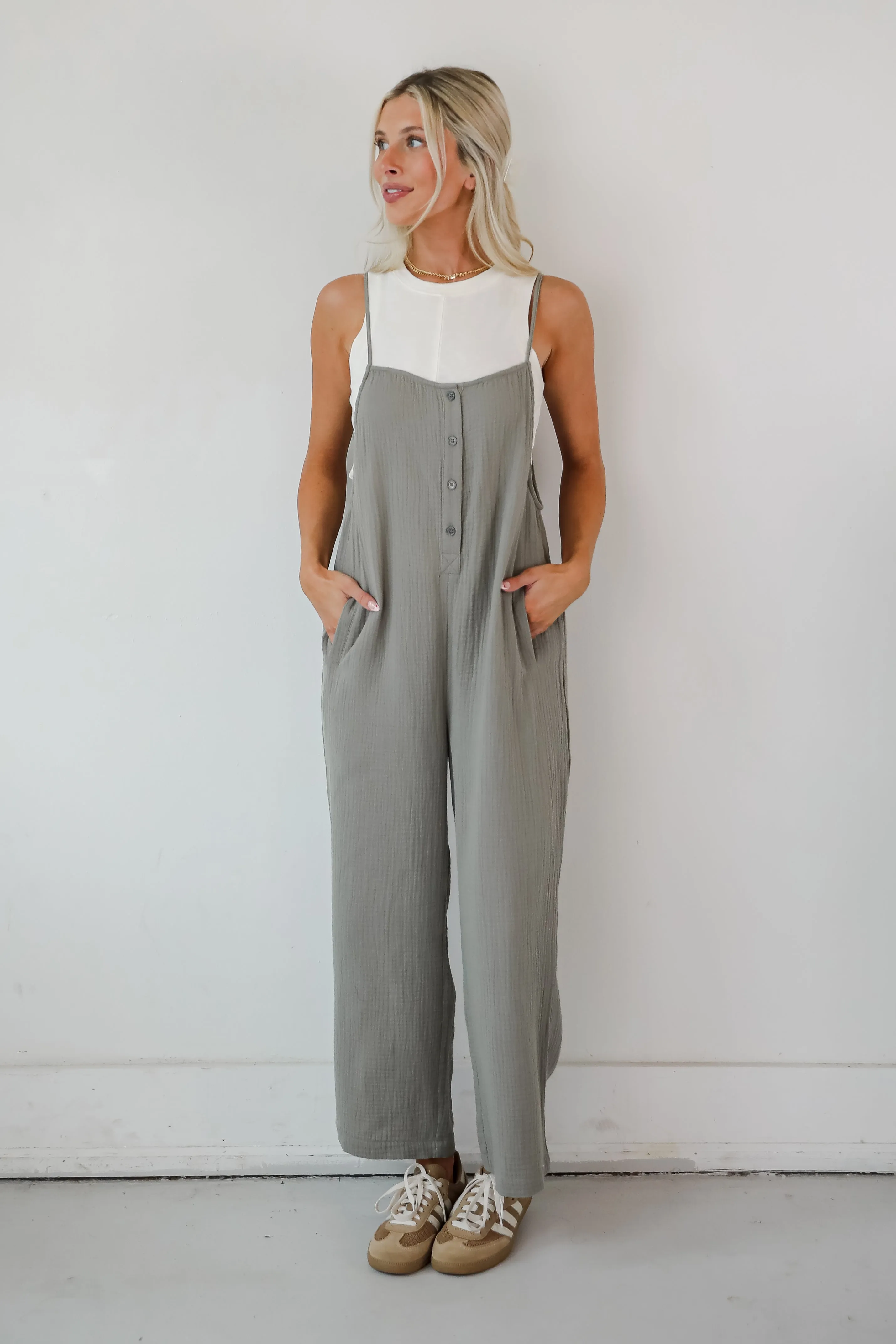 Enticing Darling Sage Linen Jumpsuit