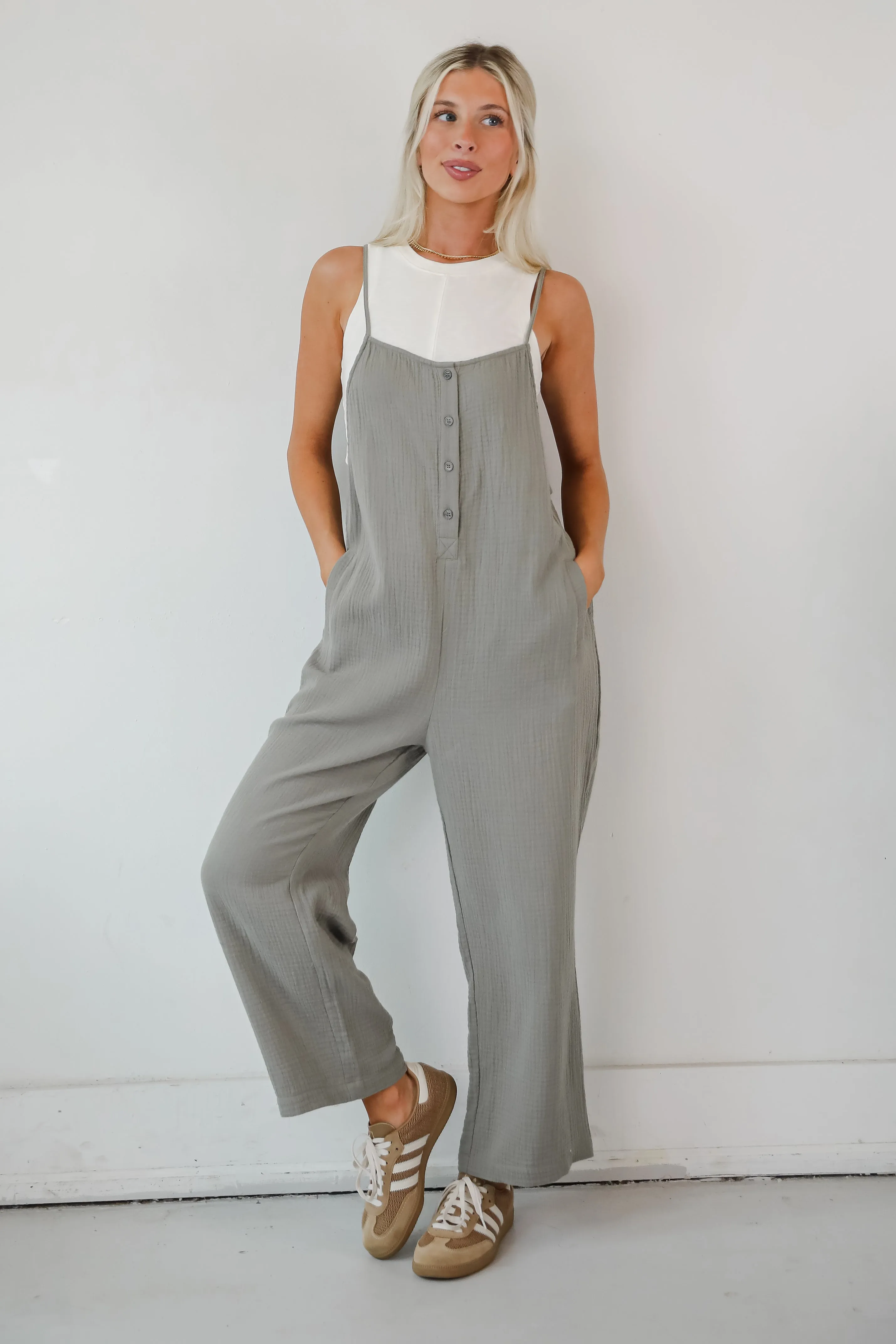 Enticing Darling Sage Linen Jumpsuit