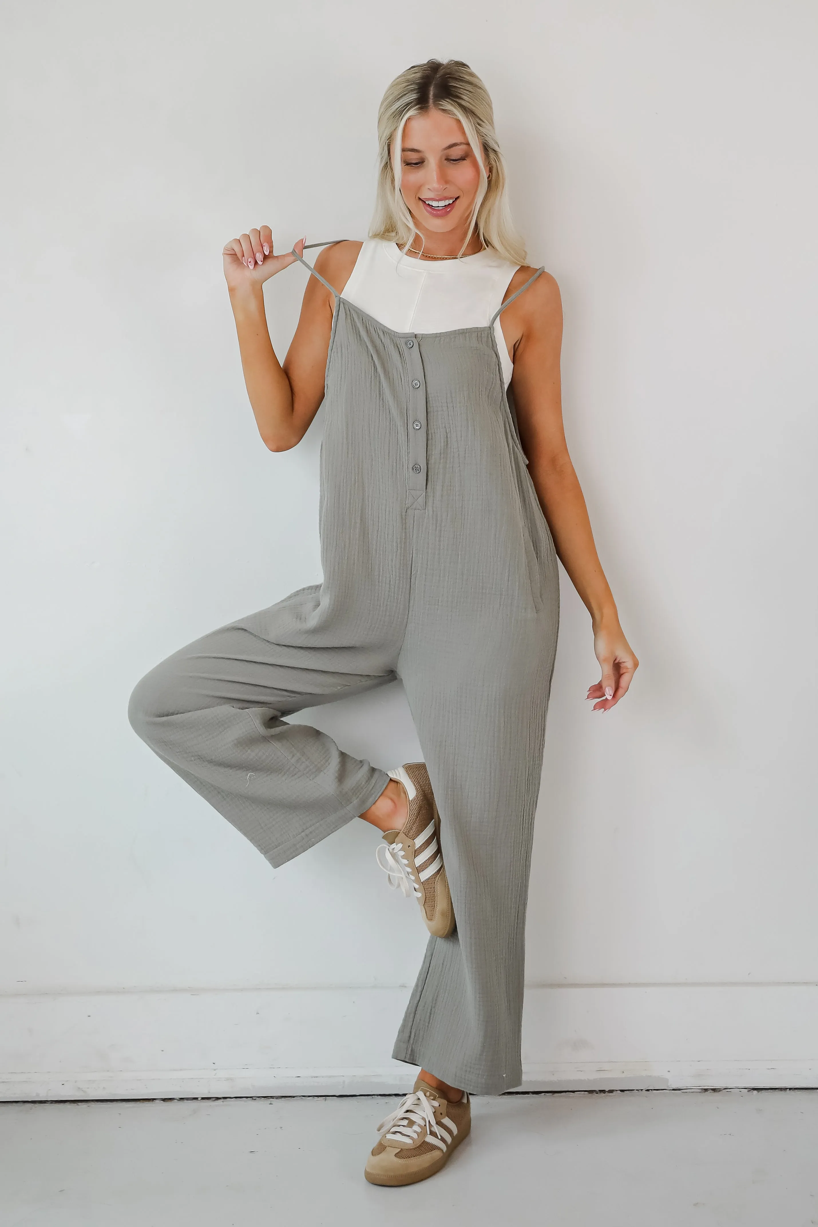 Enticing Darling Sage Linen Jumpsuit