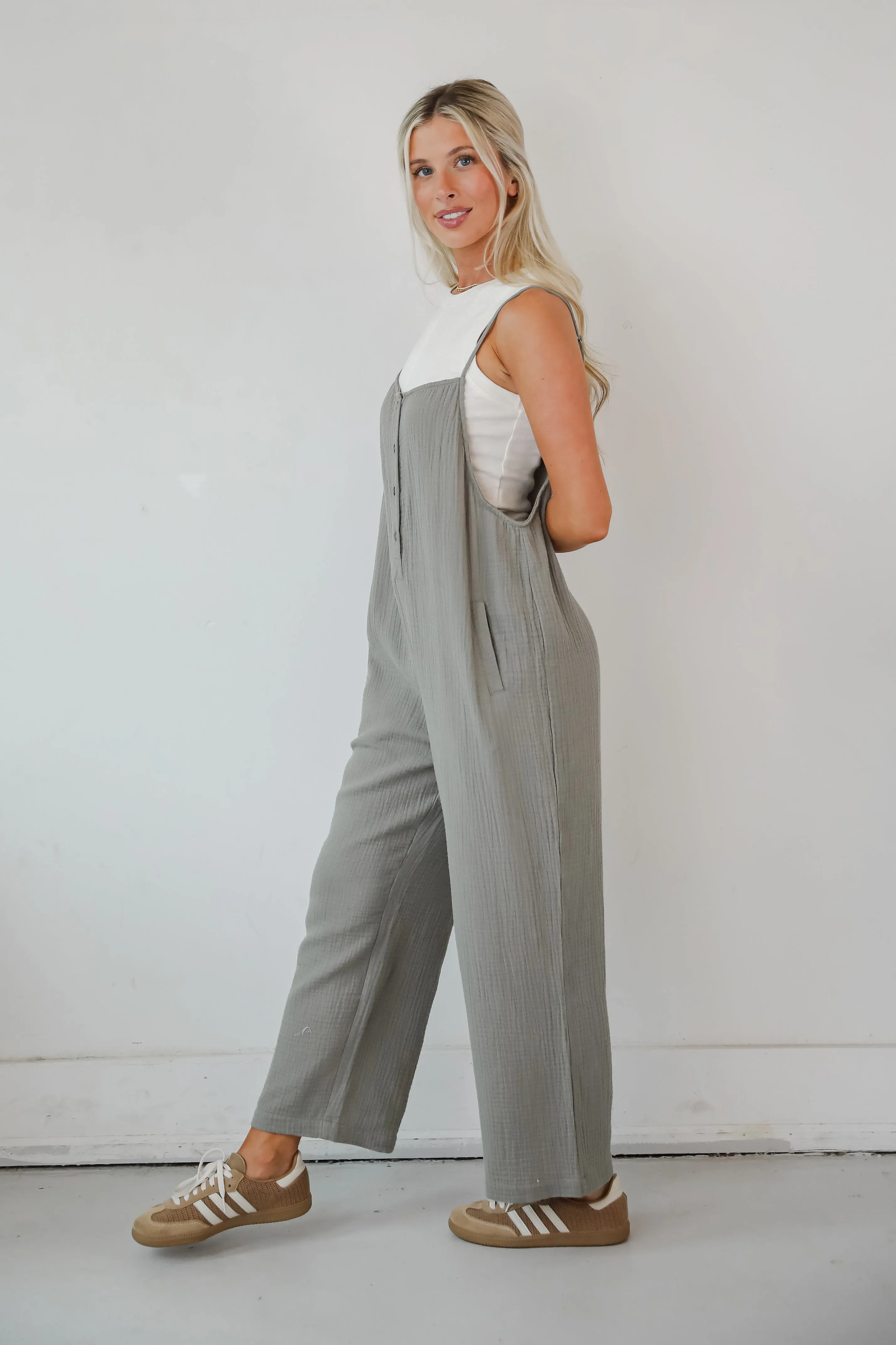 Enticing Darling Sage Linen Jumpsuit