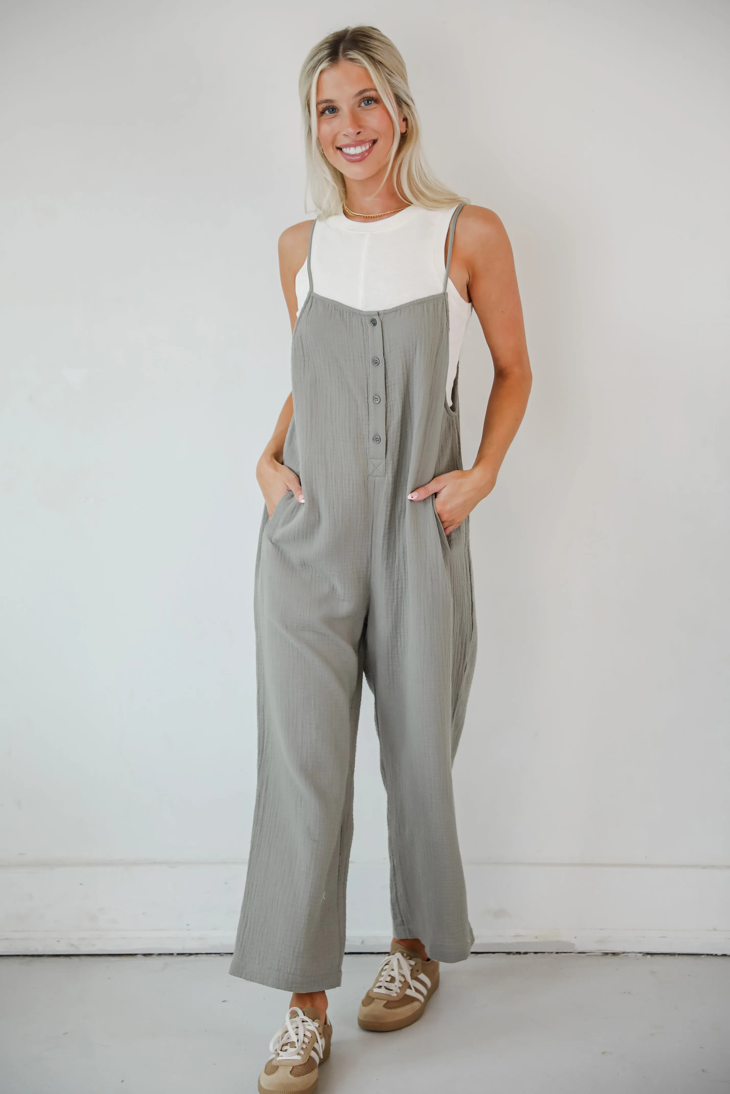Enticing Darling Sage Linen Jumpsuit
