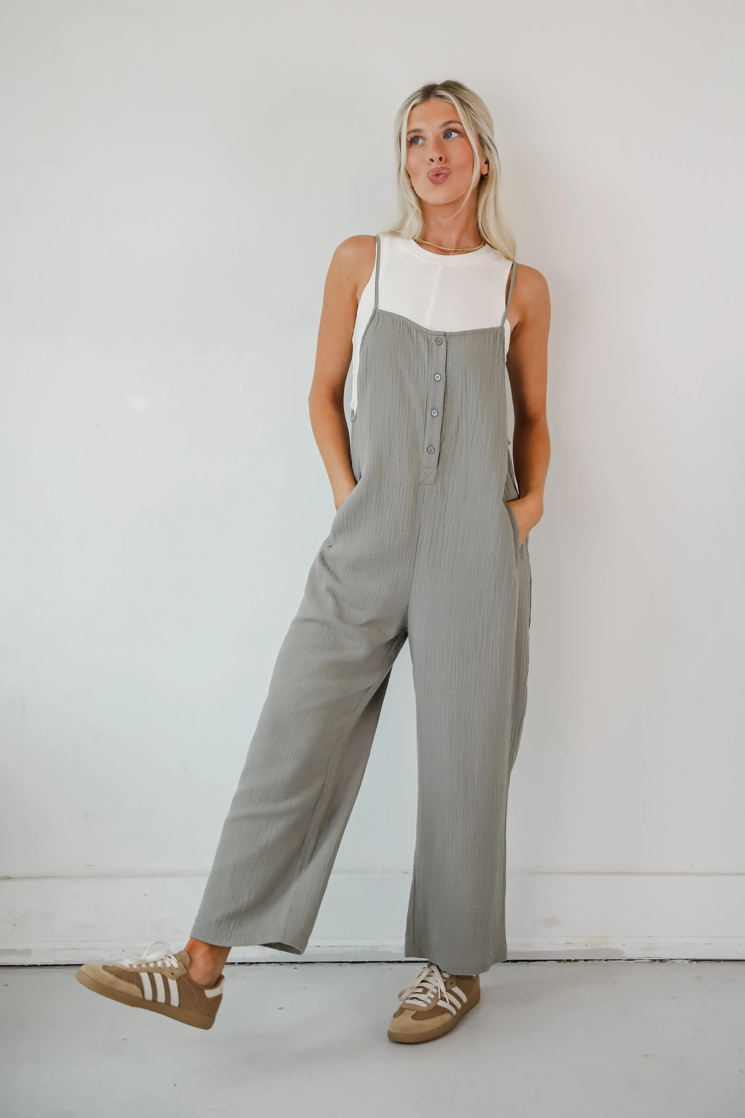 Enticing Darling Sage Linen Jumpsuit
