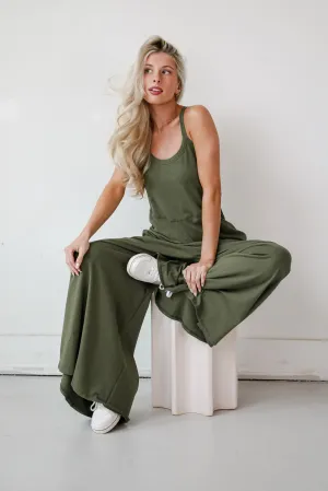 FINAL SALE - Effortlessly Delightful Olive Wide Leg Jumpsuit