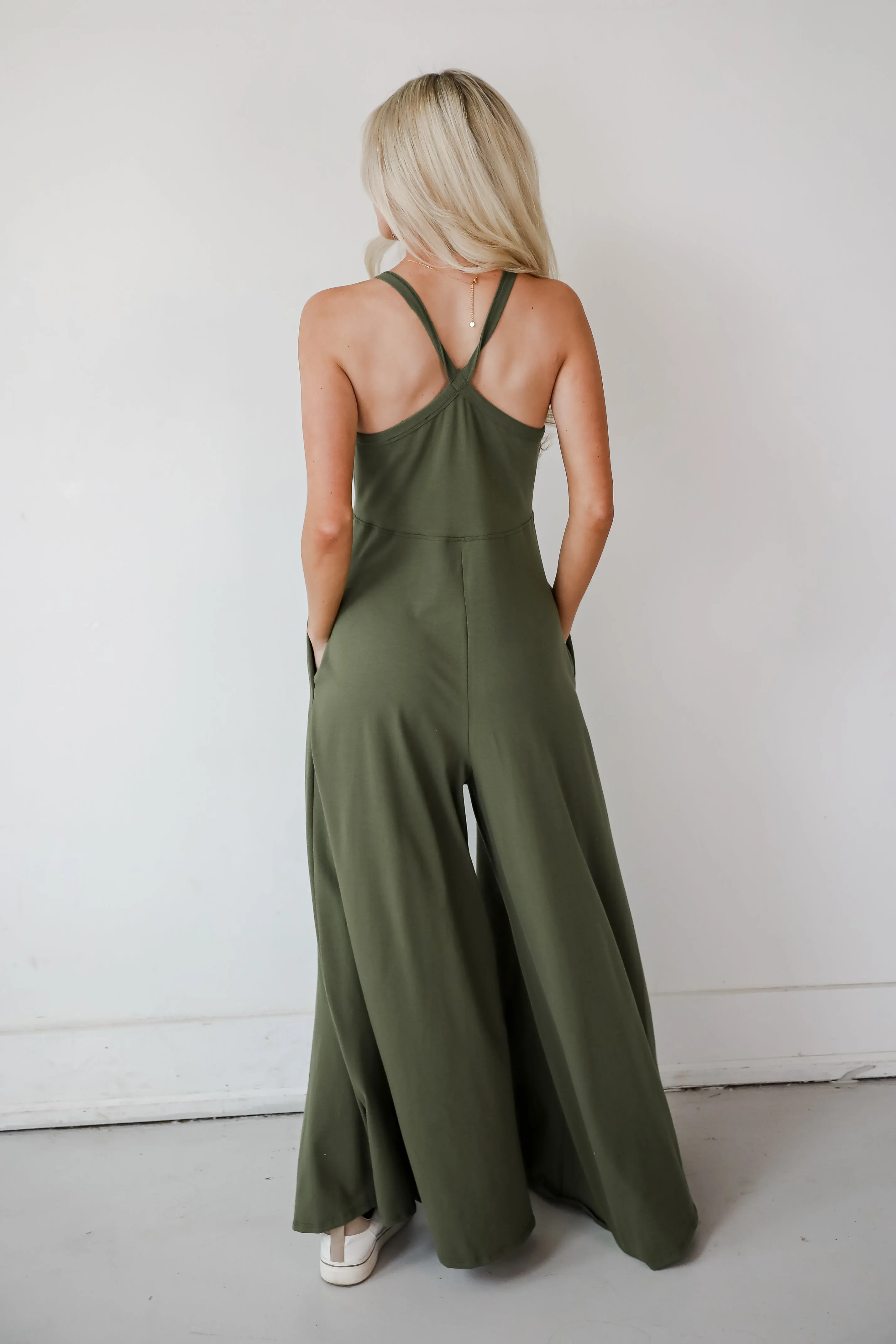 FINAL SALE - Effortlessly Delightful Olive Wide Leg Jumpsuit