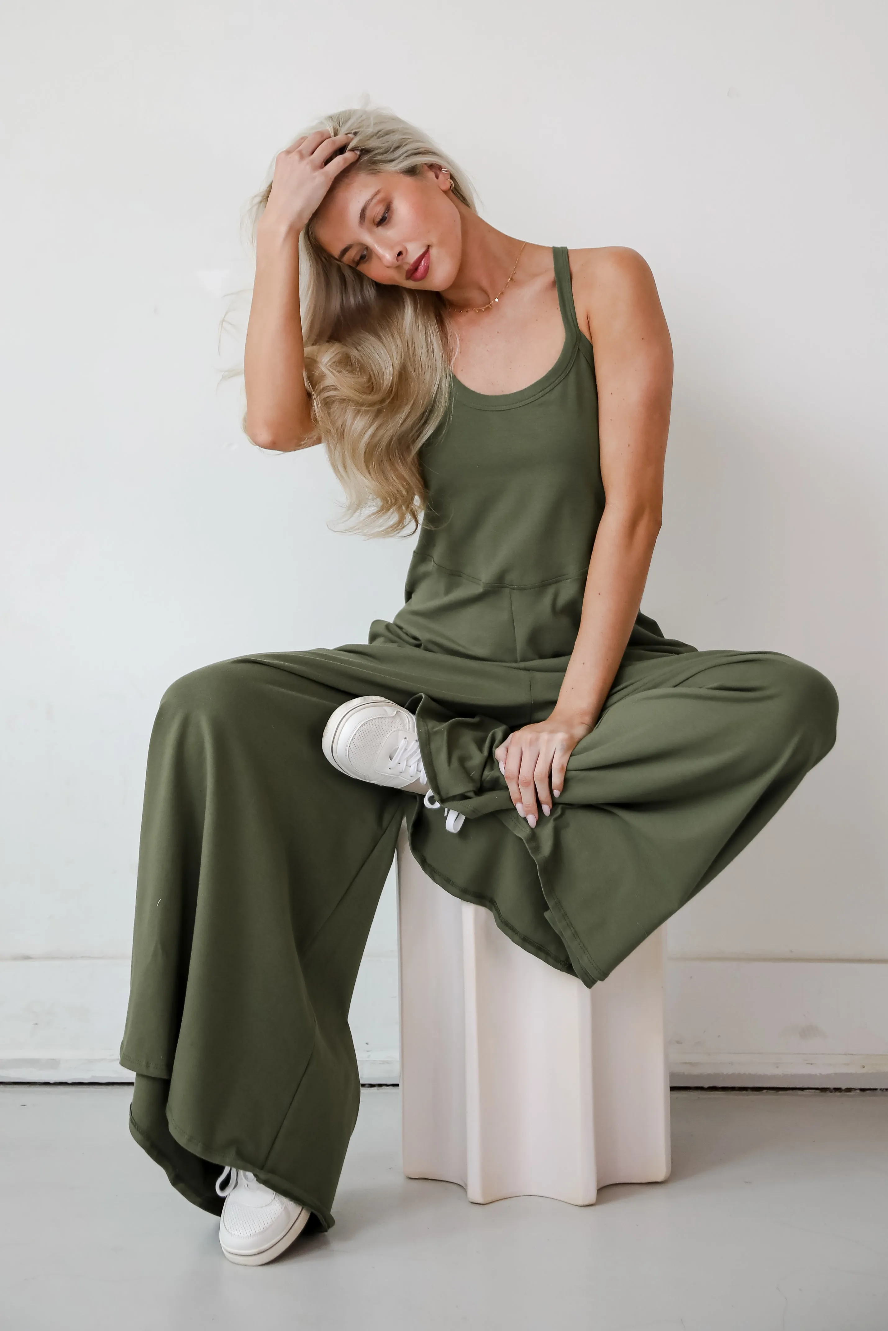 FINAL SALE - Effortlessly Delightful Olive Wide Leg Jumpsuit