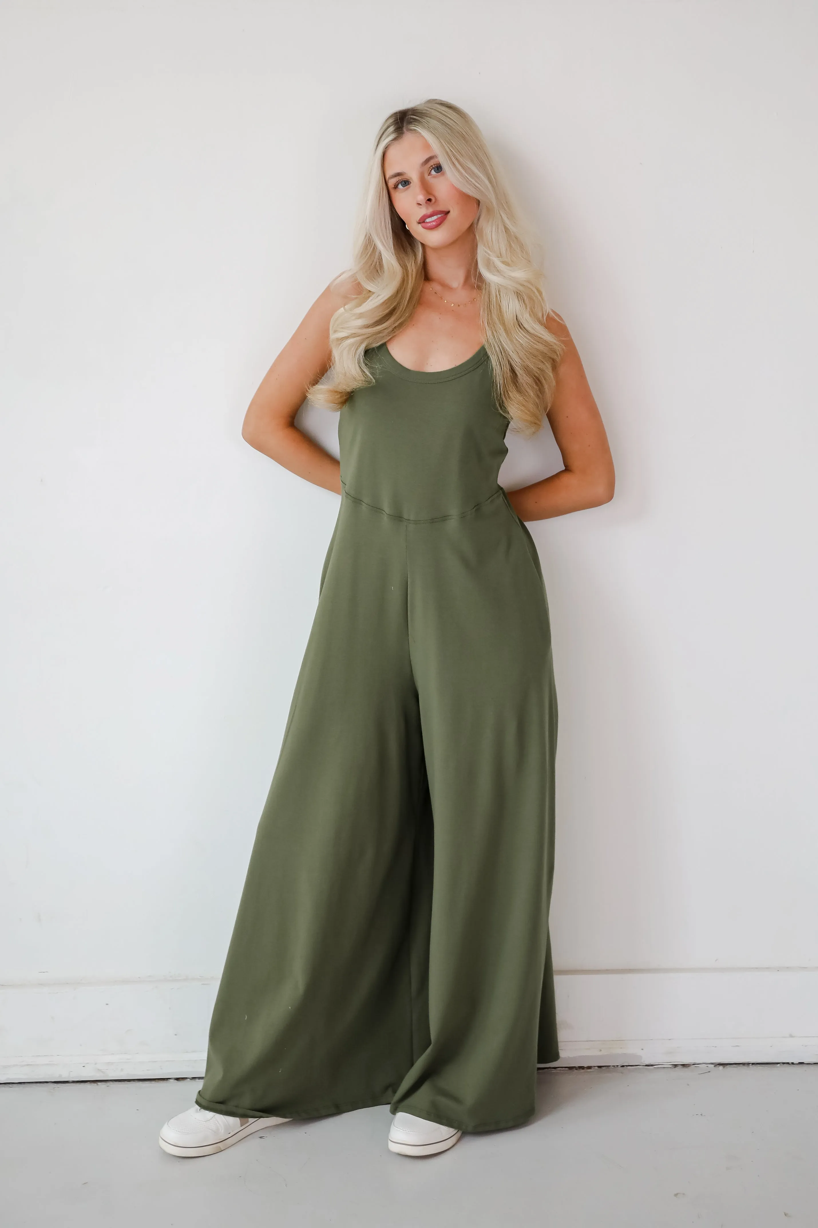 FINAL SALE - Effortlessly Delightful Olive Wide Leg Jumpsuit