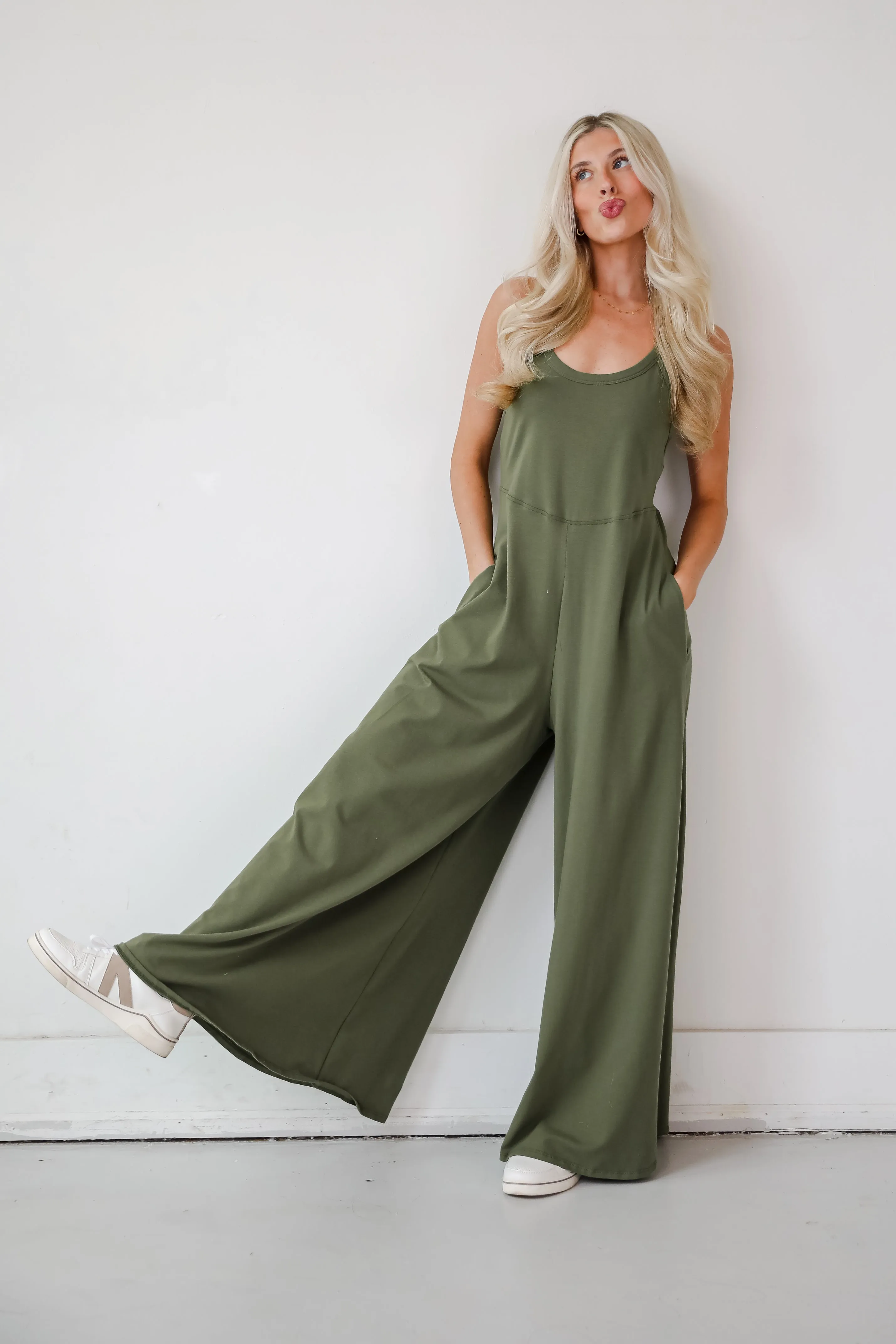 FINAL SALE - Effortlessly Delightful Olive Wide Leg Jumpsuit