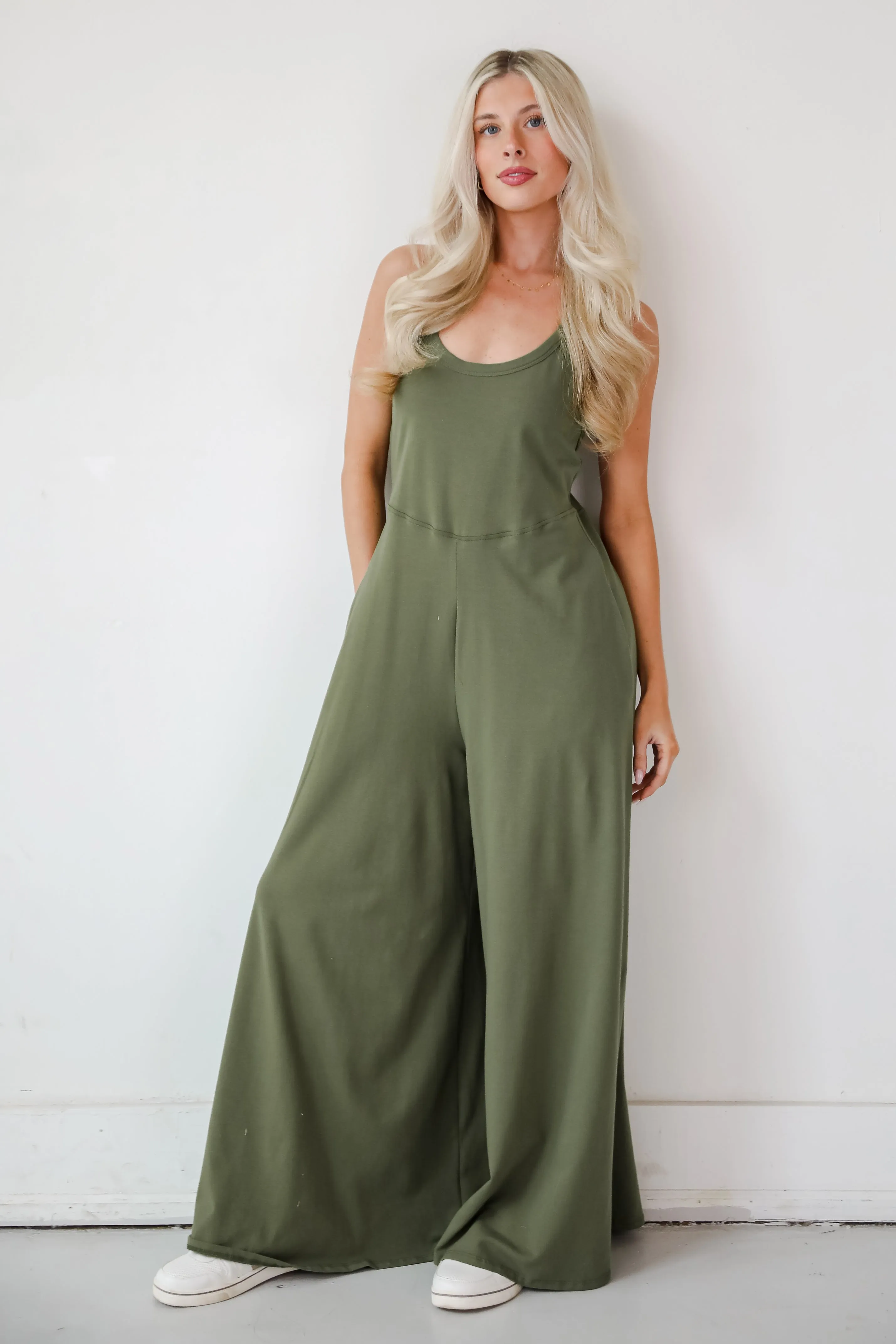 FINAL SALE - Effortlessly Delightful Olive Wide Leg Jumpsuit