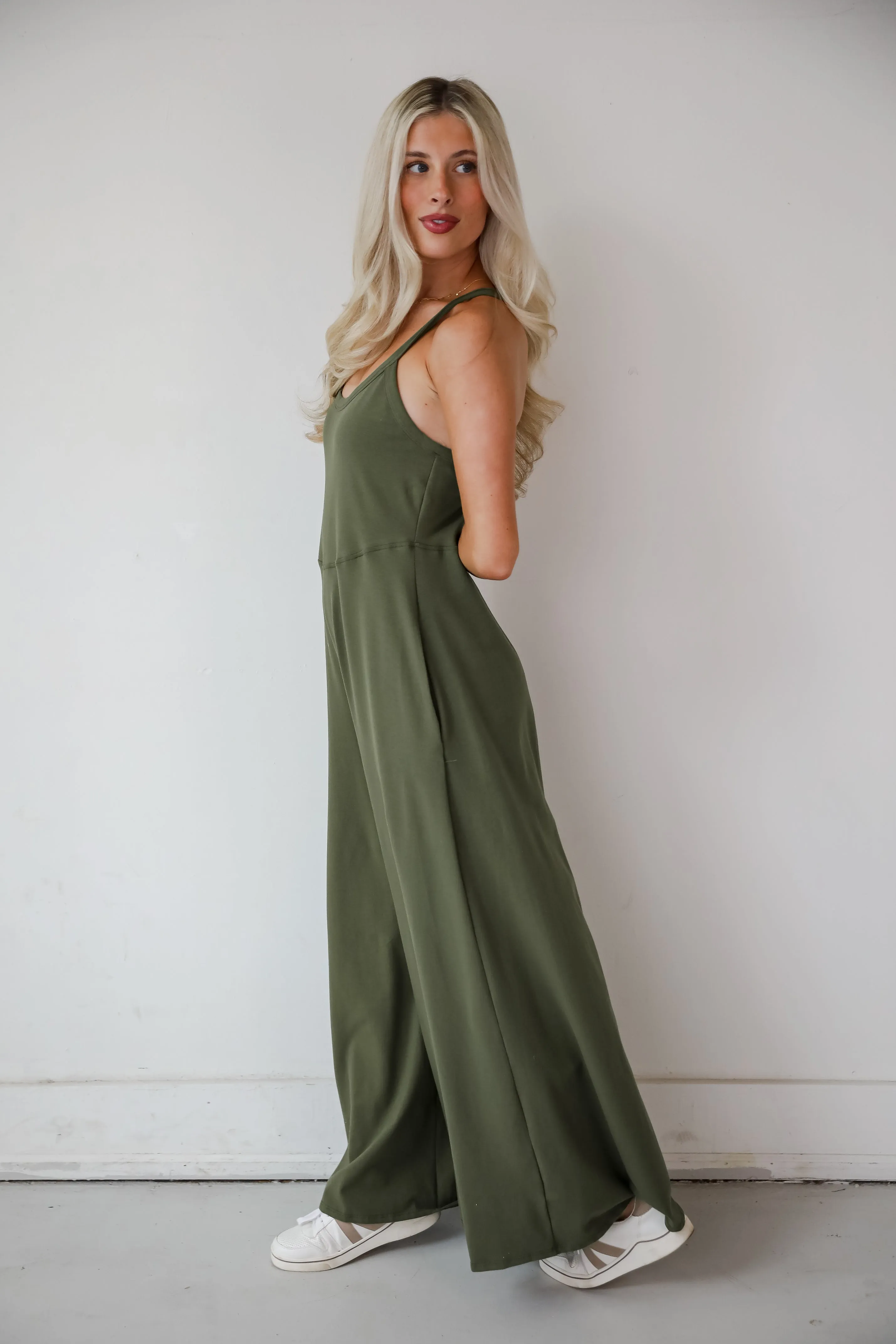 FINAL SALE - Effortlessly Delightful Olive Wide Leg Jumpsuit