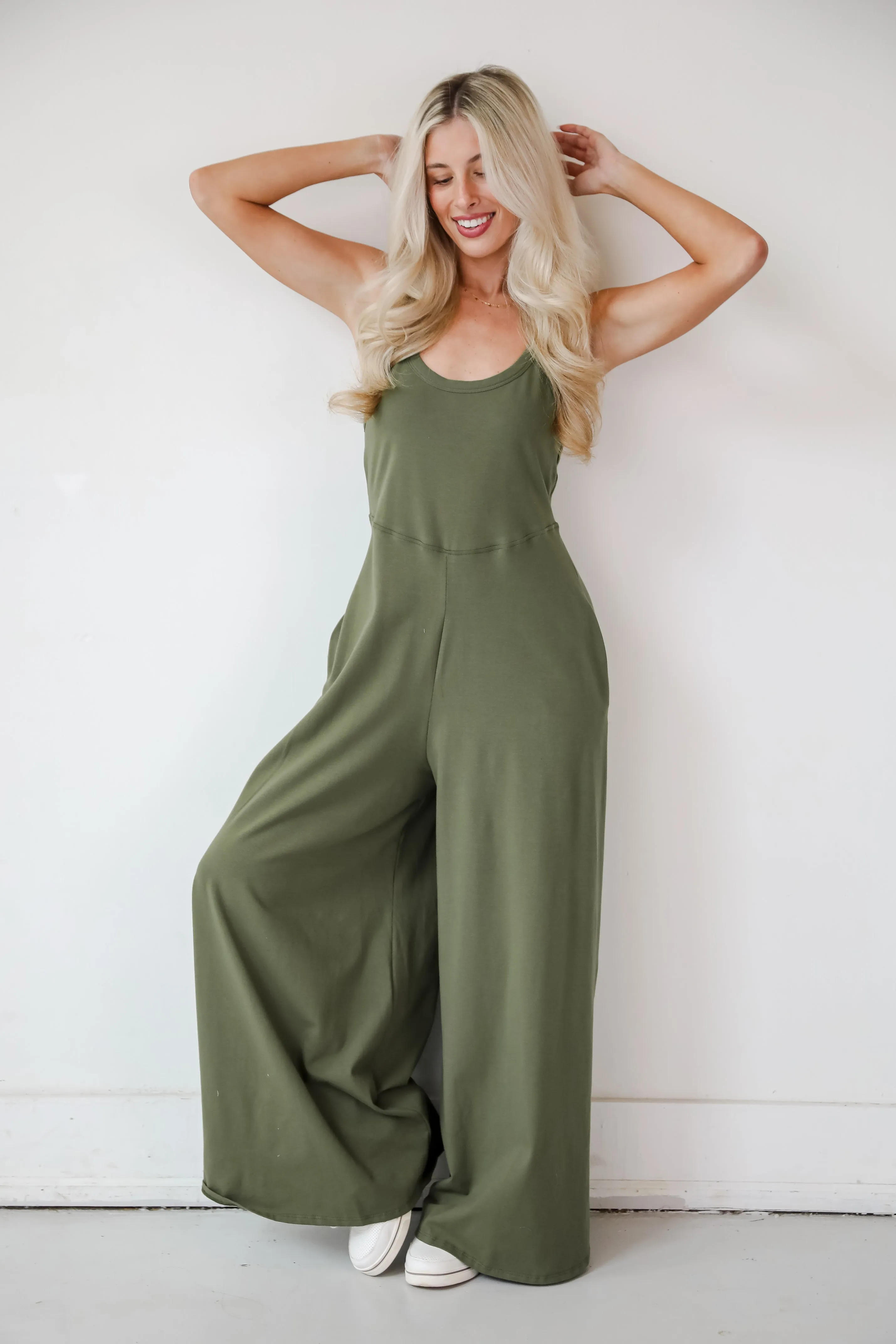 FINAL SALE - Effortlessly Delightful Olive Wide Leg Jumpsuit