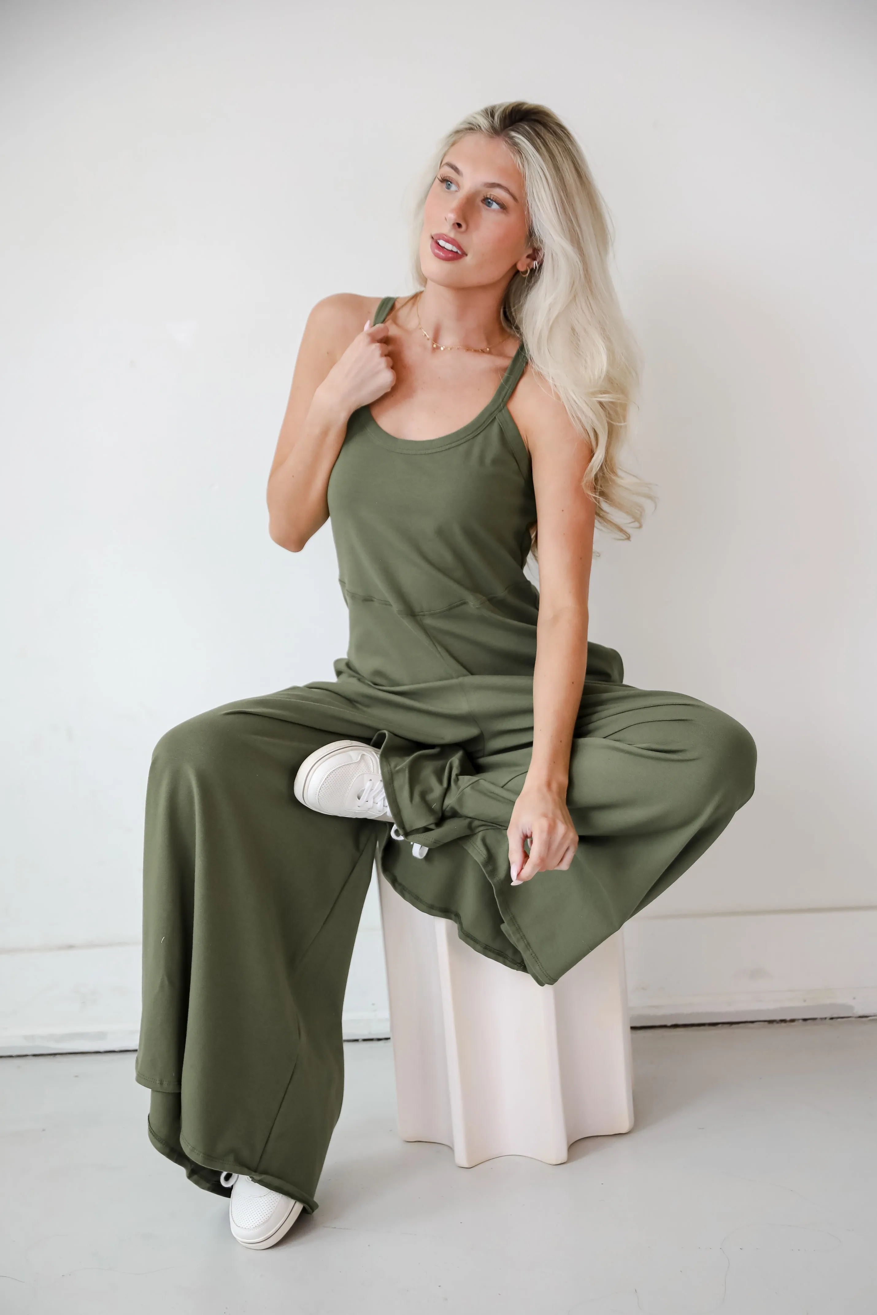 FINAL SALE - Effortlessly Delightful Olive Wide Leg Jumpsuit