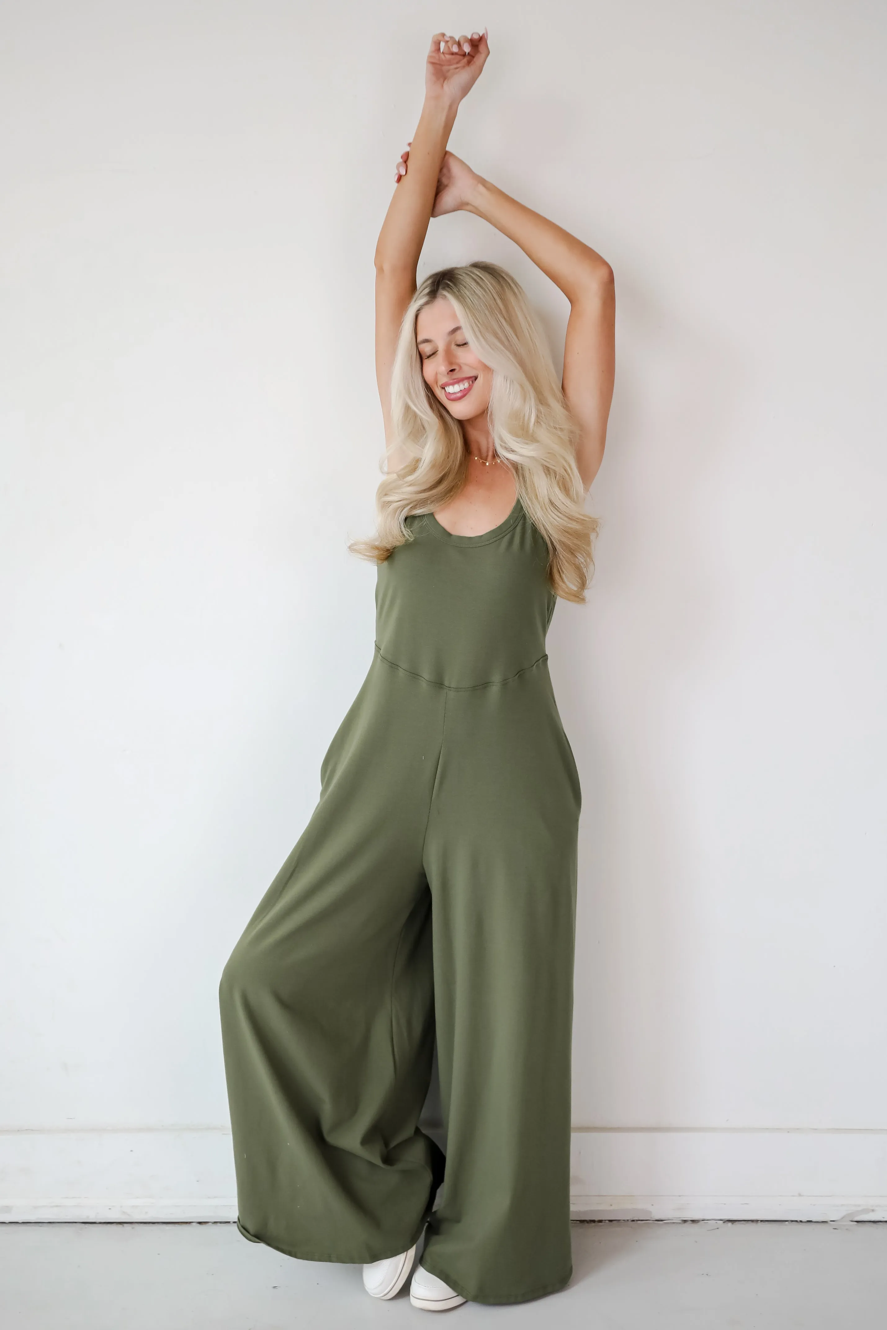 FINAL SALE - Effortlessly Delightful Olive Wide Leg Jumpsuit