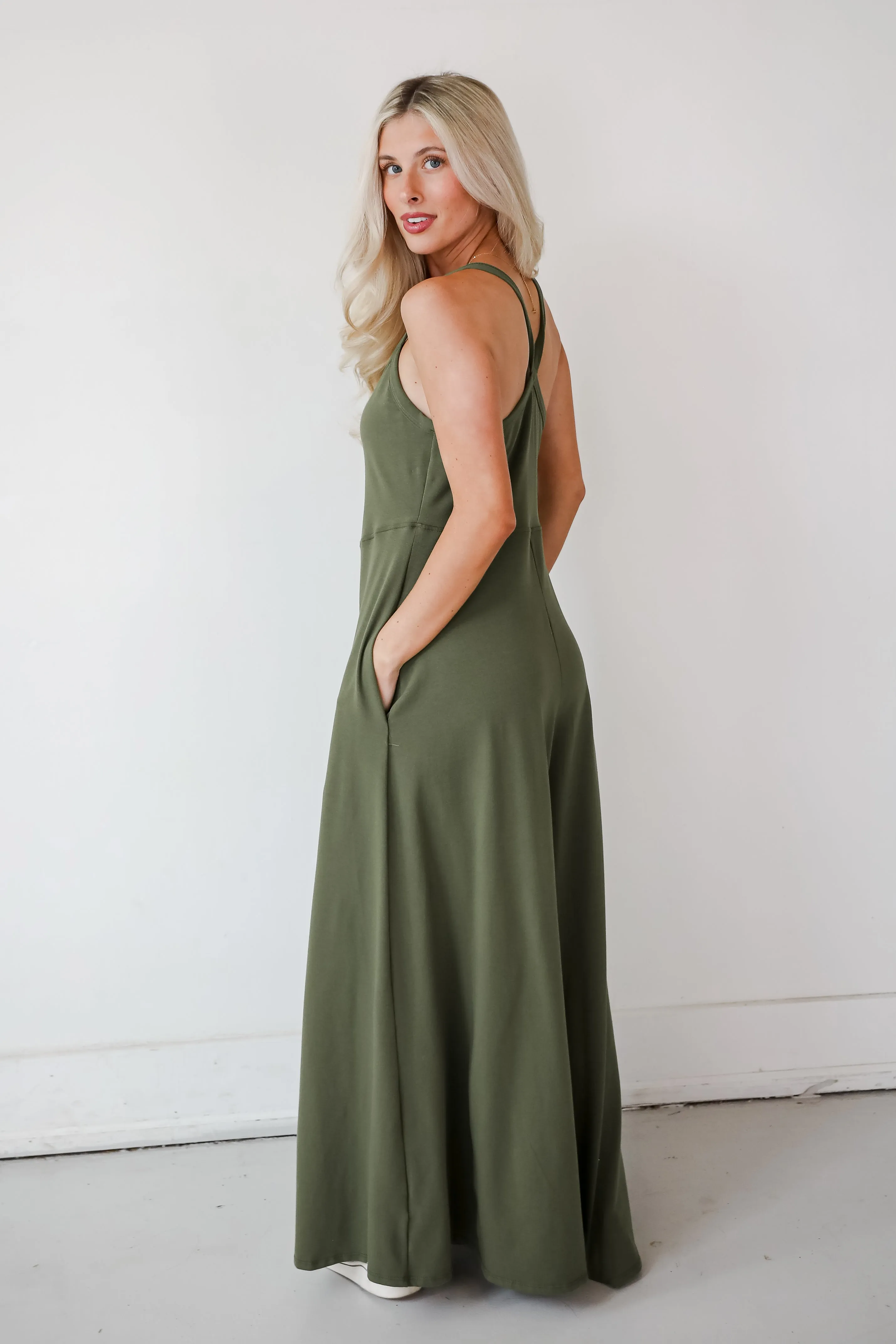 FINAL SALE - Effortlessly Delightful Olive Wide Leg Jumpsuit