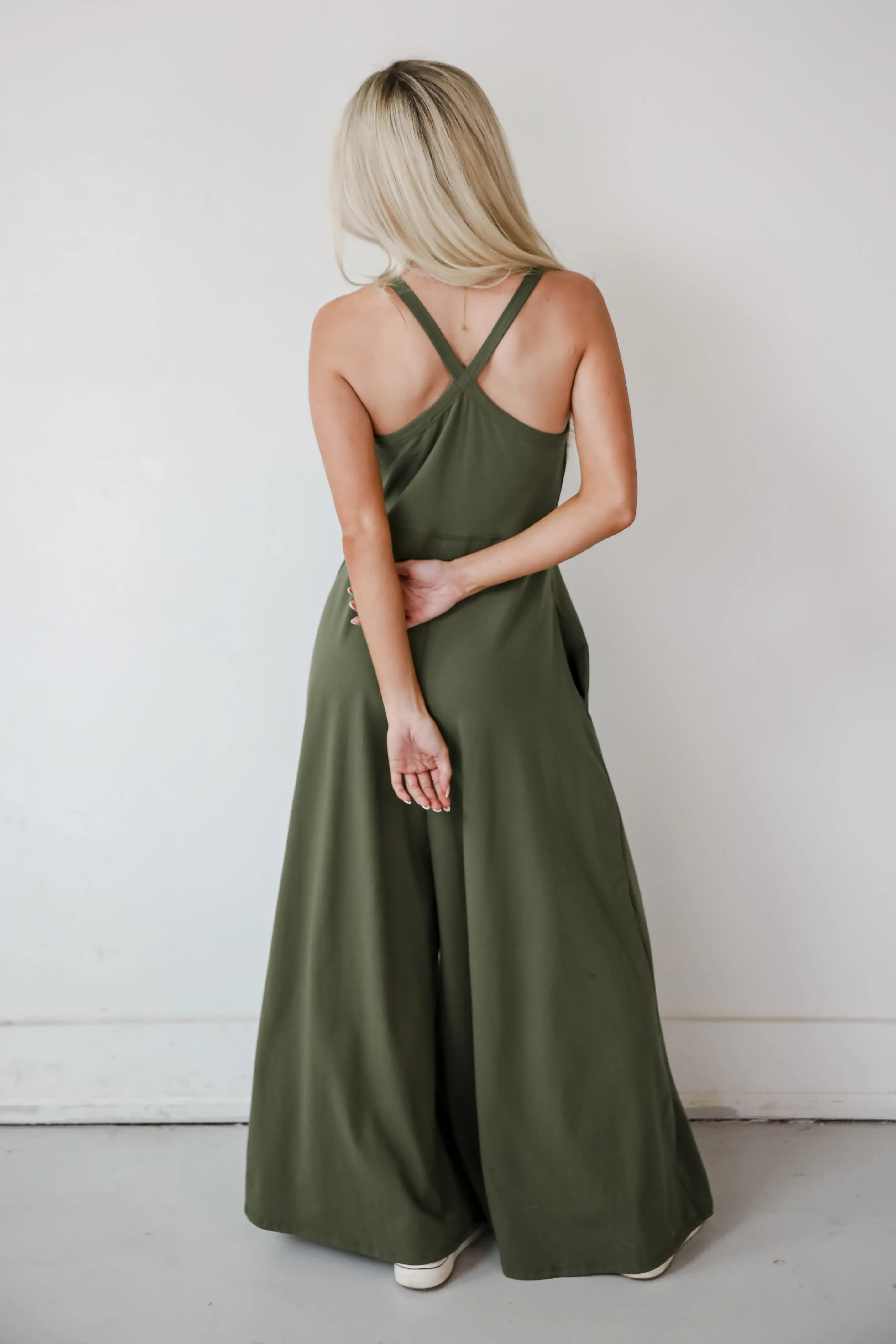 FINAL SALE - Effortlessly Delightful Olive Wide Leg Jumpsuit