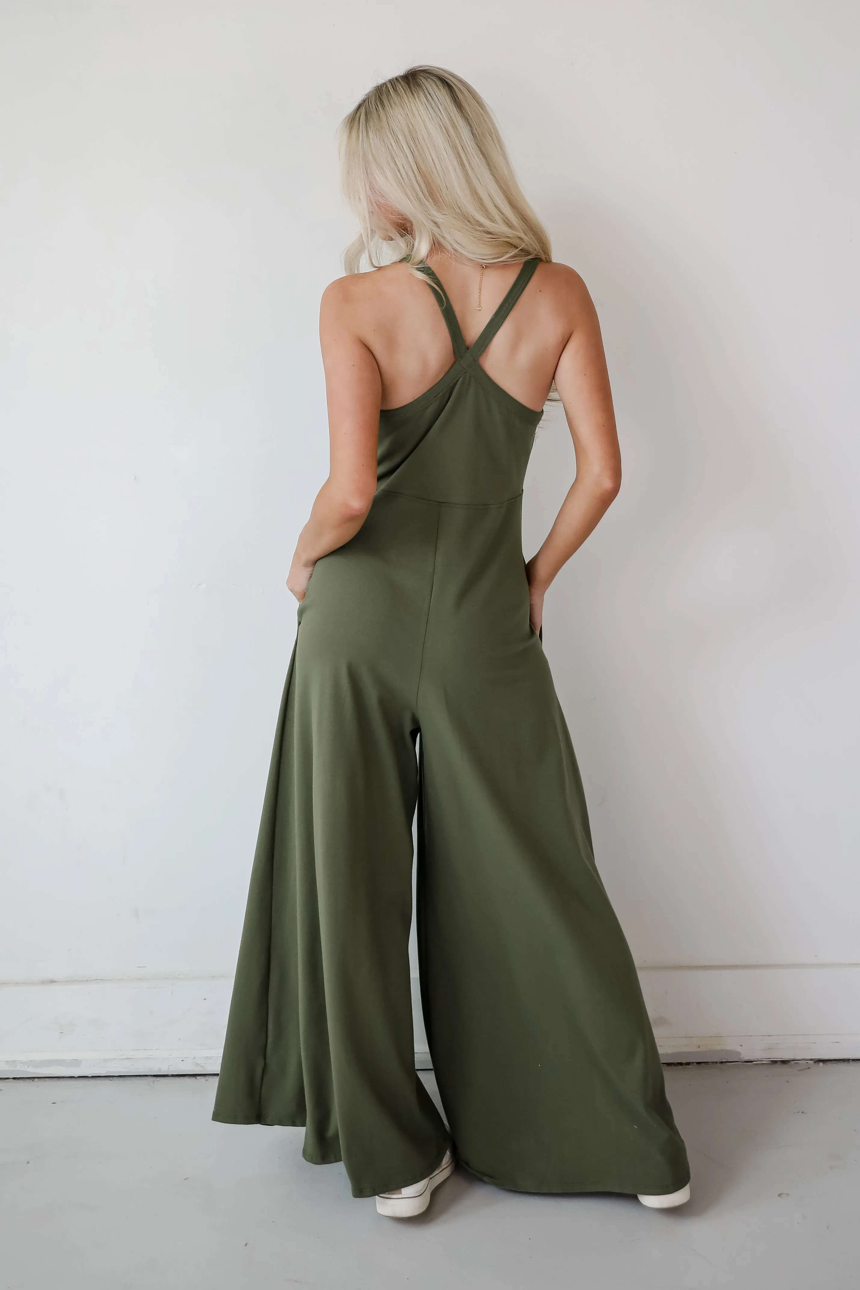 FINAL SALE - Effortlessly Delightful Olive Wide Leg Jumpsuit
