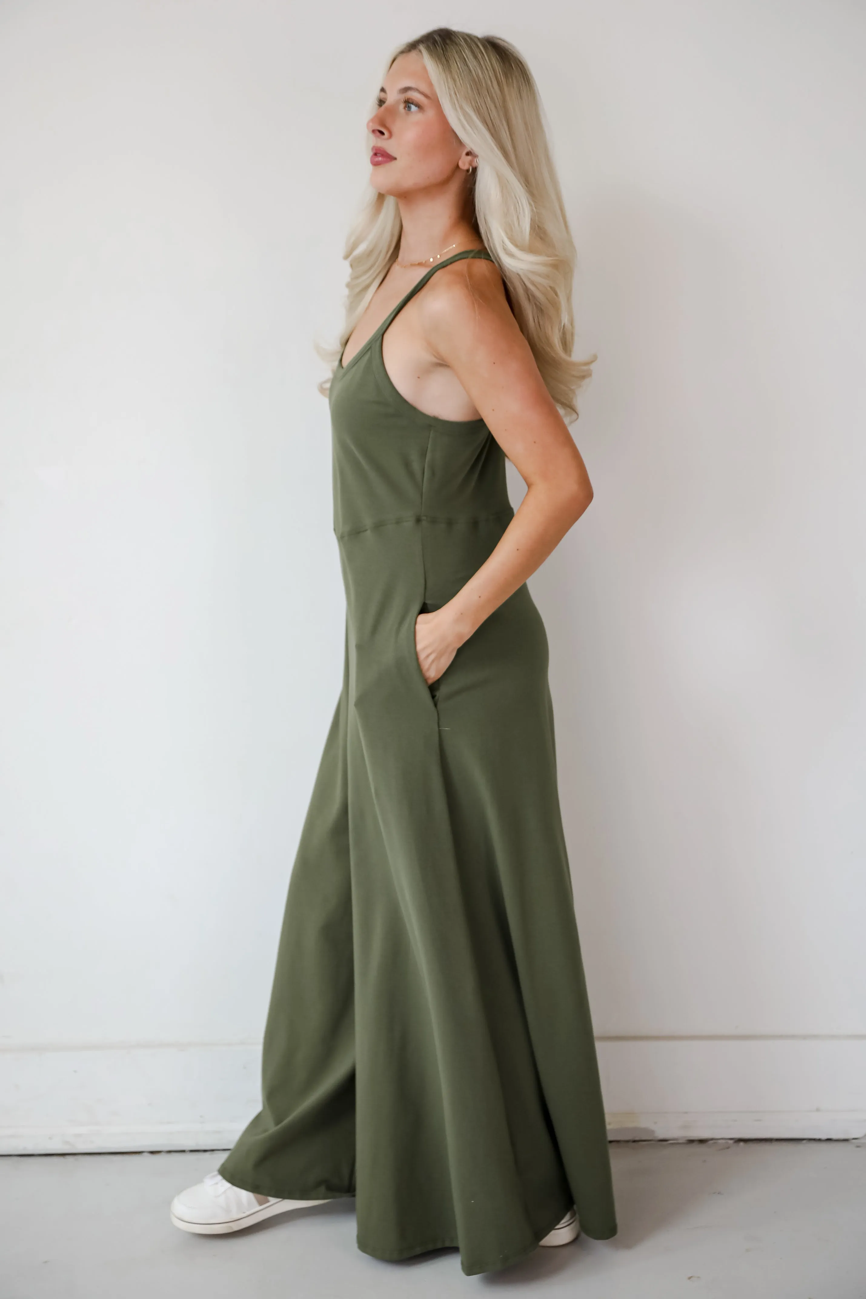 FINAL SALE - Effortlessly Delightful Olive Wide Leg Jumpsuit