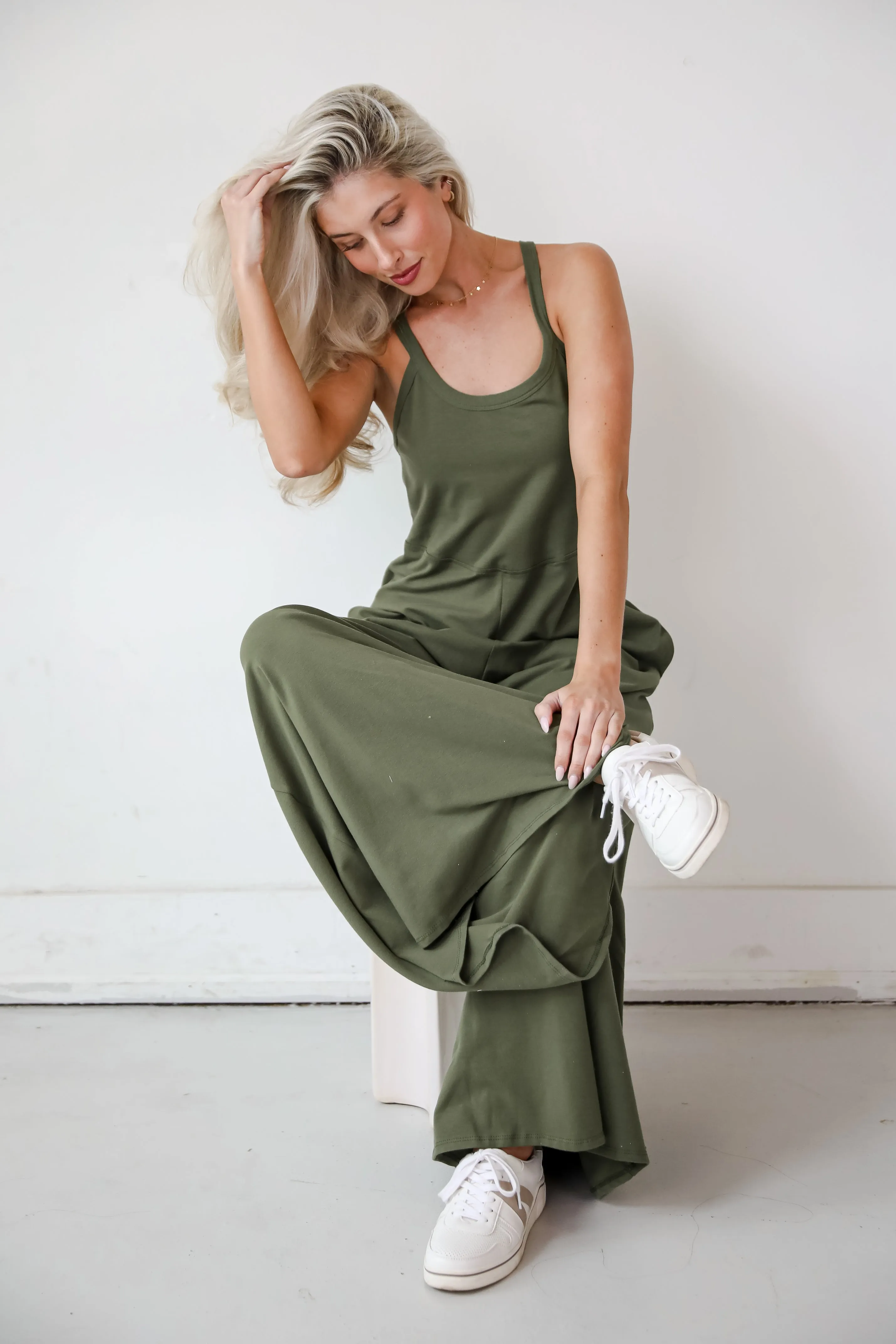FINAL SALE - Effortlessly Delightful Olive Wide Leg Jumpsuit