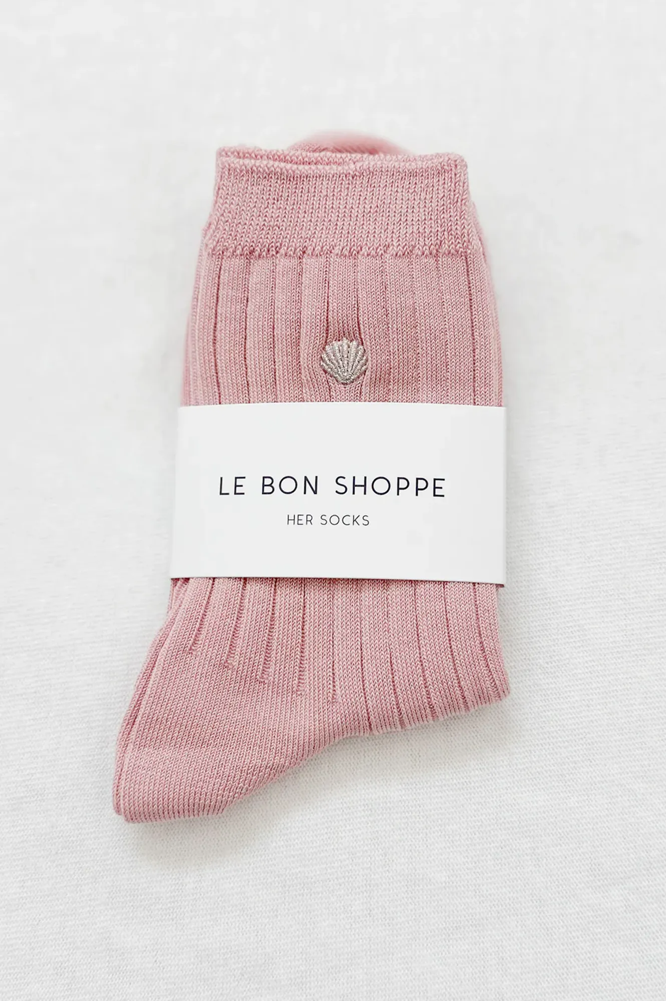 Le Bon Shoppe Embroidered Her Pink Soda Silver Seashell Socks