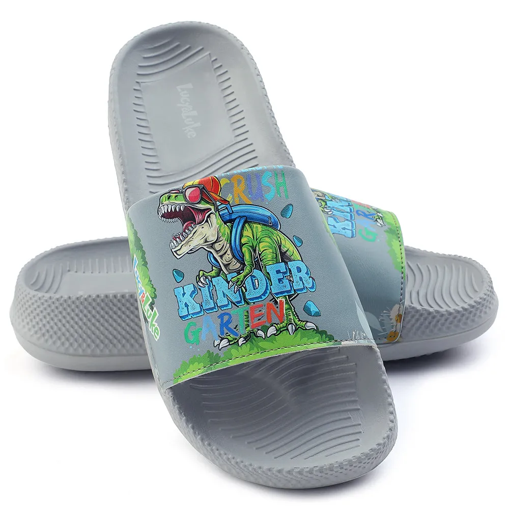 Lucy & Luke Casual Grey Printed Slides For Kids CONNER-2E By Liberty