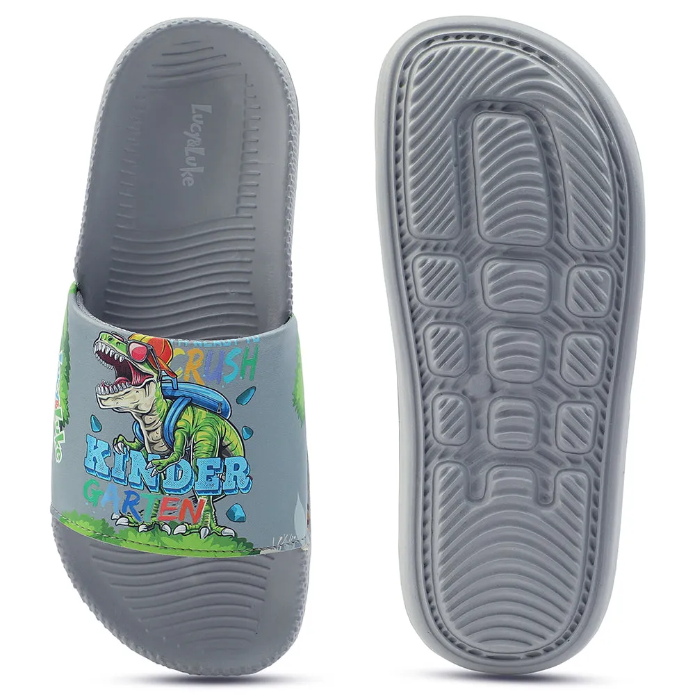 Lucy & Luke Casual Grey Printed Slides For Kids CONNER-2E By Liberty