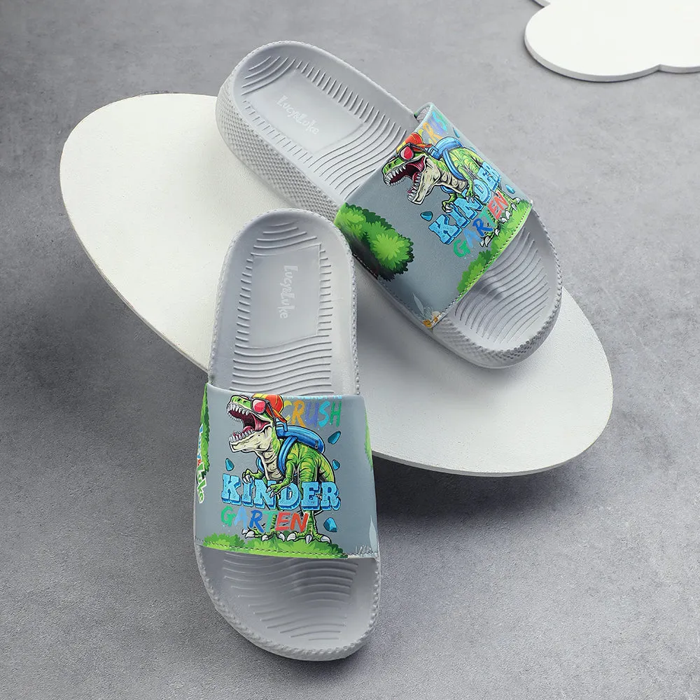 Lucy & Luke Casual Grey Printed Slides For Kids CONNER-2E By Liberty