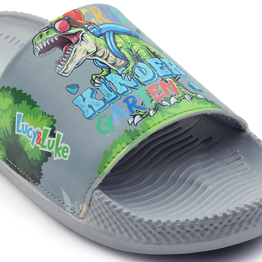 Lucy & Luke Casual Grey Printed Slides For Kids CONNER-2E By Liberty