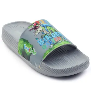 Lucy & Luke Casual Grey Printed Slides For Kids CONNER-2E By Liberty