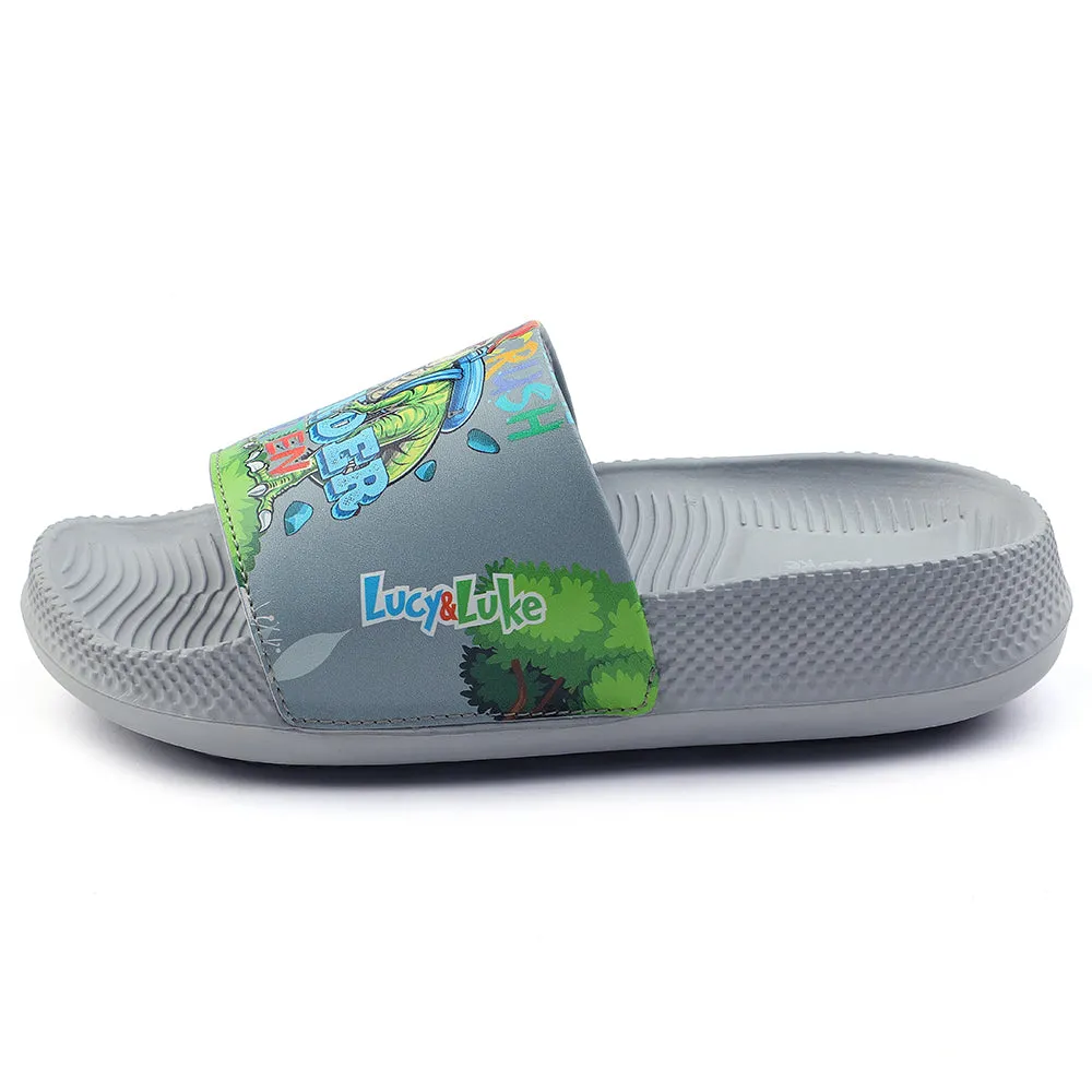 Lucy & Luke Casual Grey Printed Slides For Kids CONNER-2E By Liberty