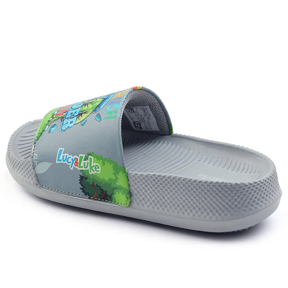 Lucy & Luke Casual Grey Printed Slides For Kids CONNER-2E By Liberty