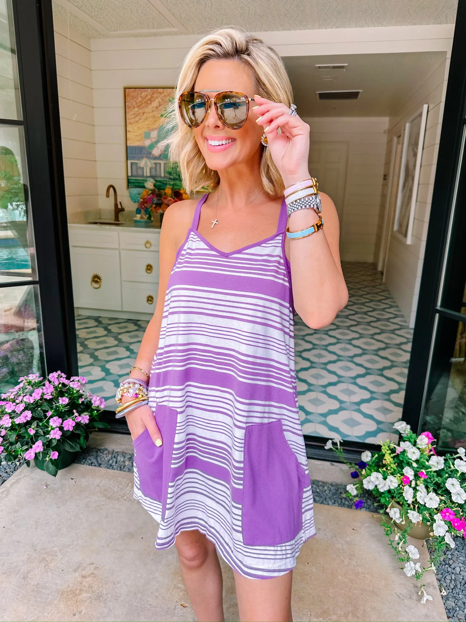MATCH POINT STRIPE DRESS - PURPLE