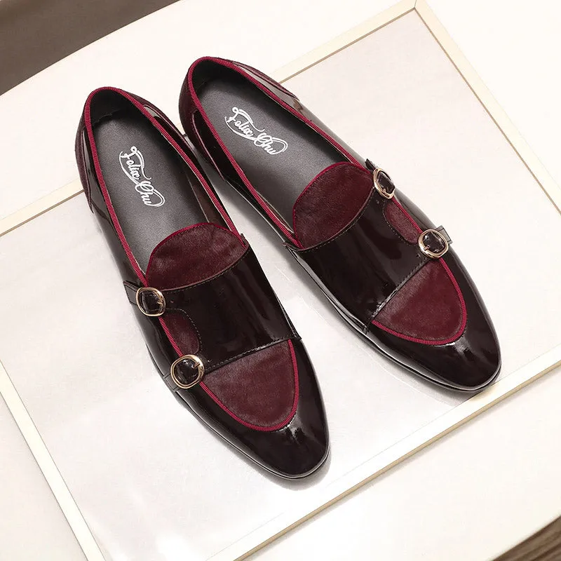 Men Loafers Gentlemen Wine Red Dress Shoes