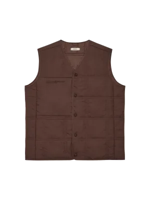 Mens Flower-Warmth Quilted Gilet—chestnut brown