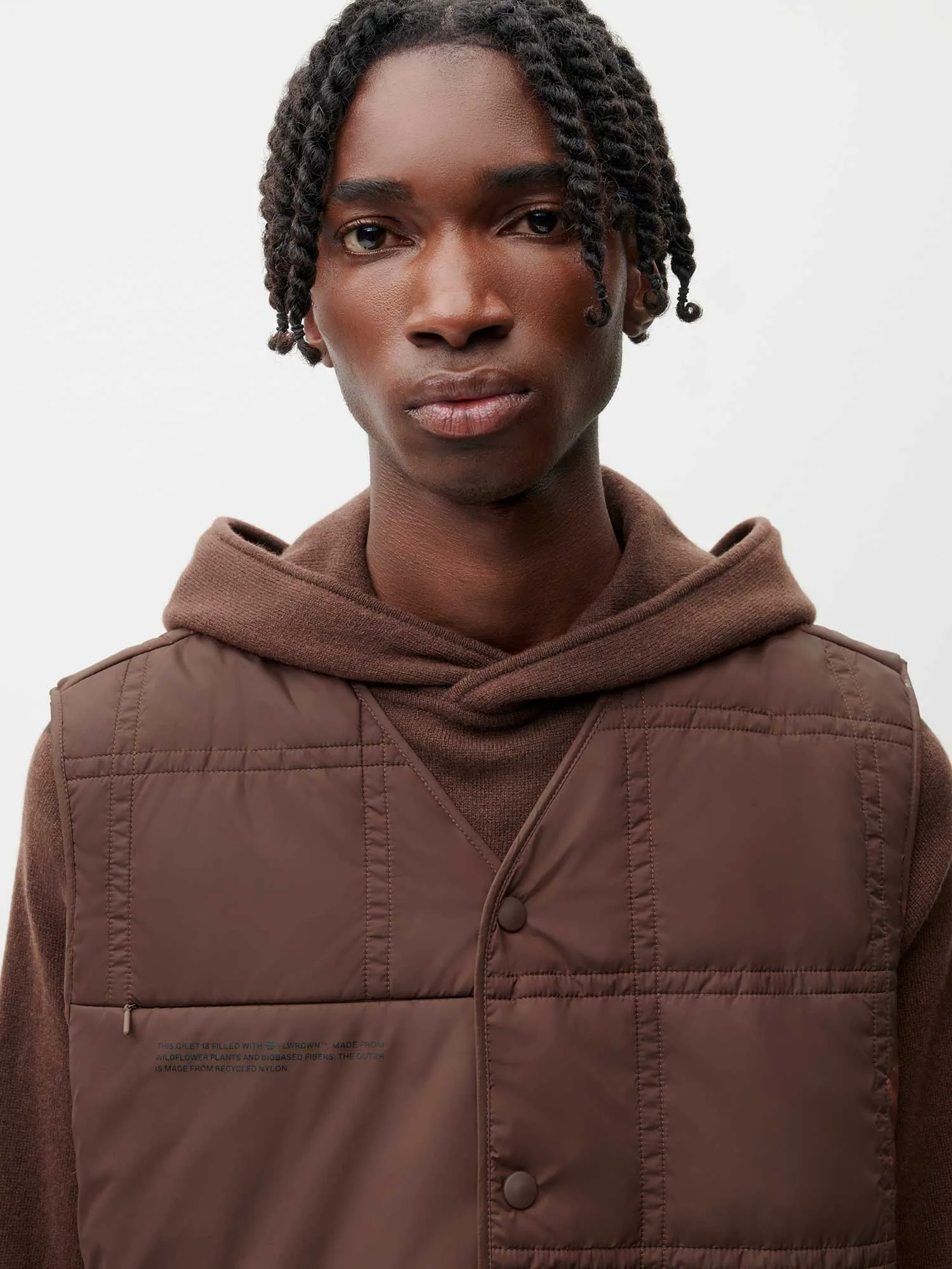 Mens Flower-Warmth Quilted Gilet—chestnut brown