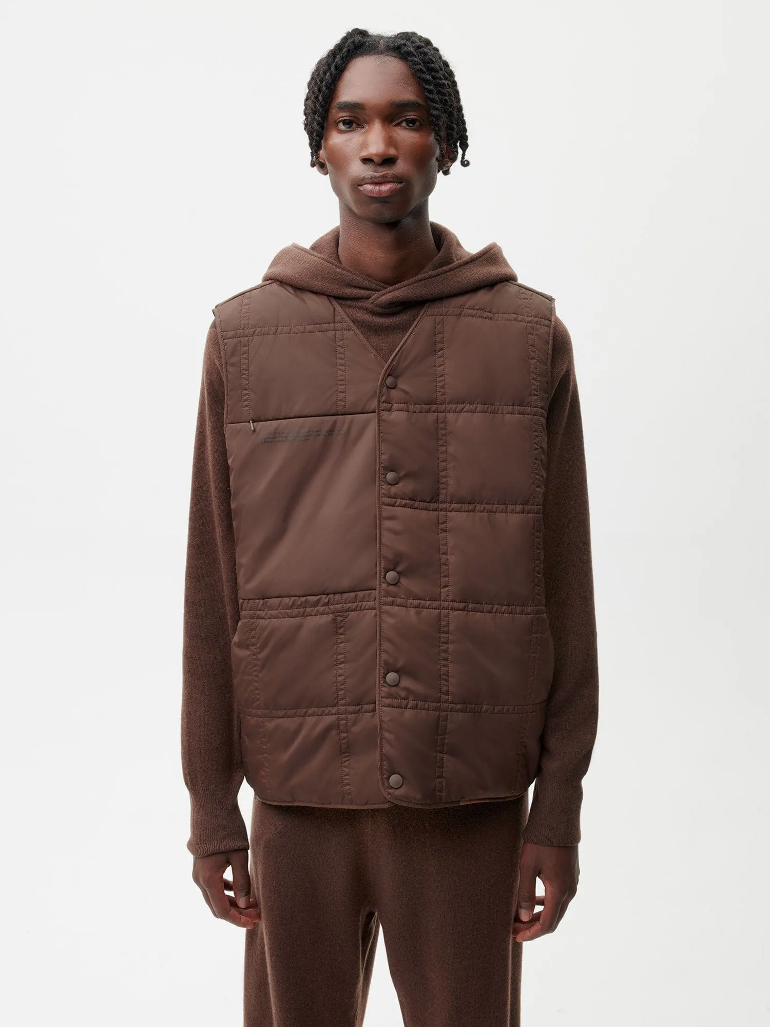 Mens Flower-Warmth Quilted Gilet—chestnut brown