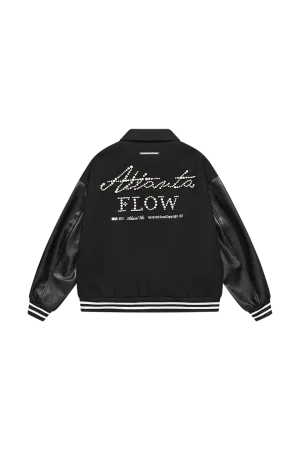 Pearl Embroidery Handwritten Text Lapel Baseball Jacket