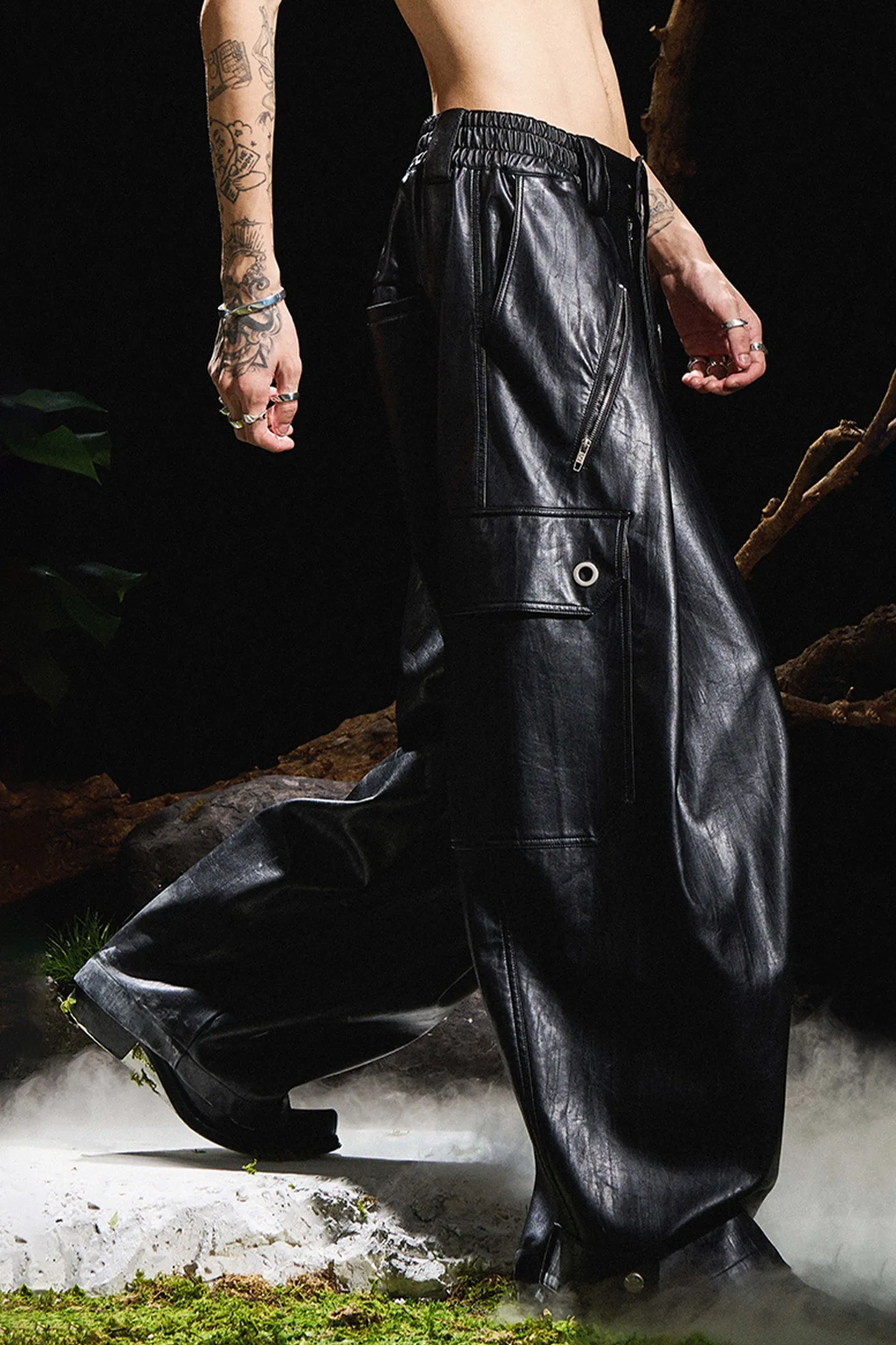 Pleated Tapered Leather Pants